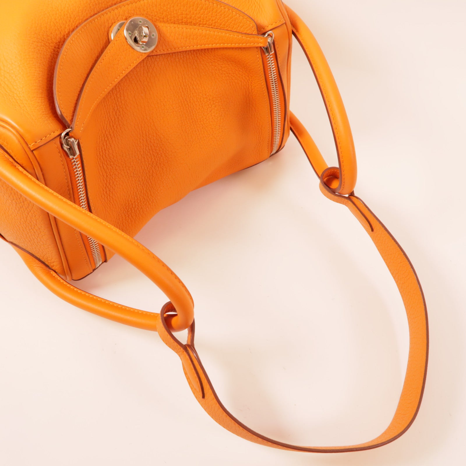 HERMES Clemence皮革Lindy 30銀扣手挽肩背兩用袋93 Orange
