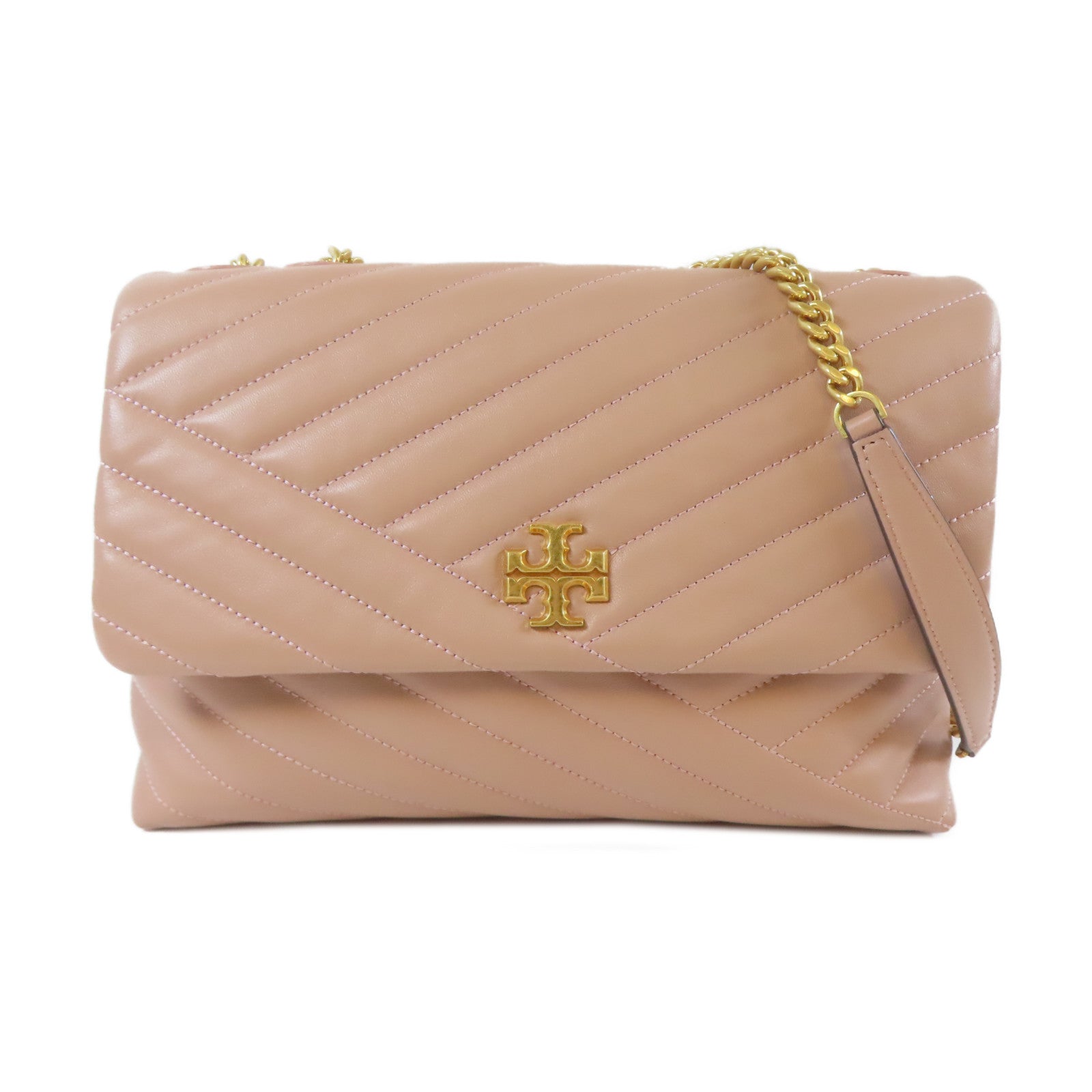 Tory Burch 【激減優惠】納帕皮革Kira Chevron Convertible Shoulder Bag金扣鏈帶肩背袋粉紅色