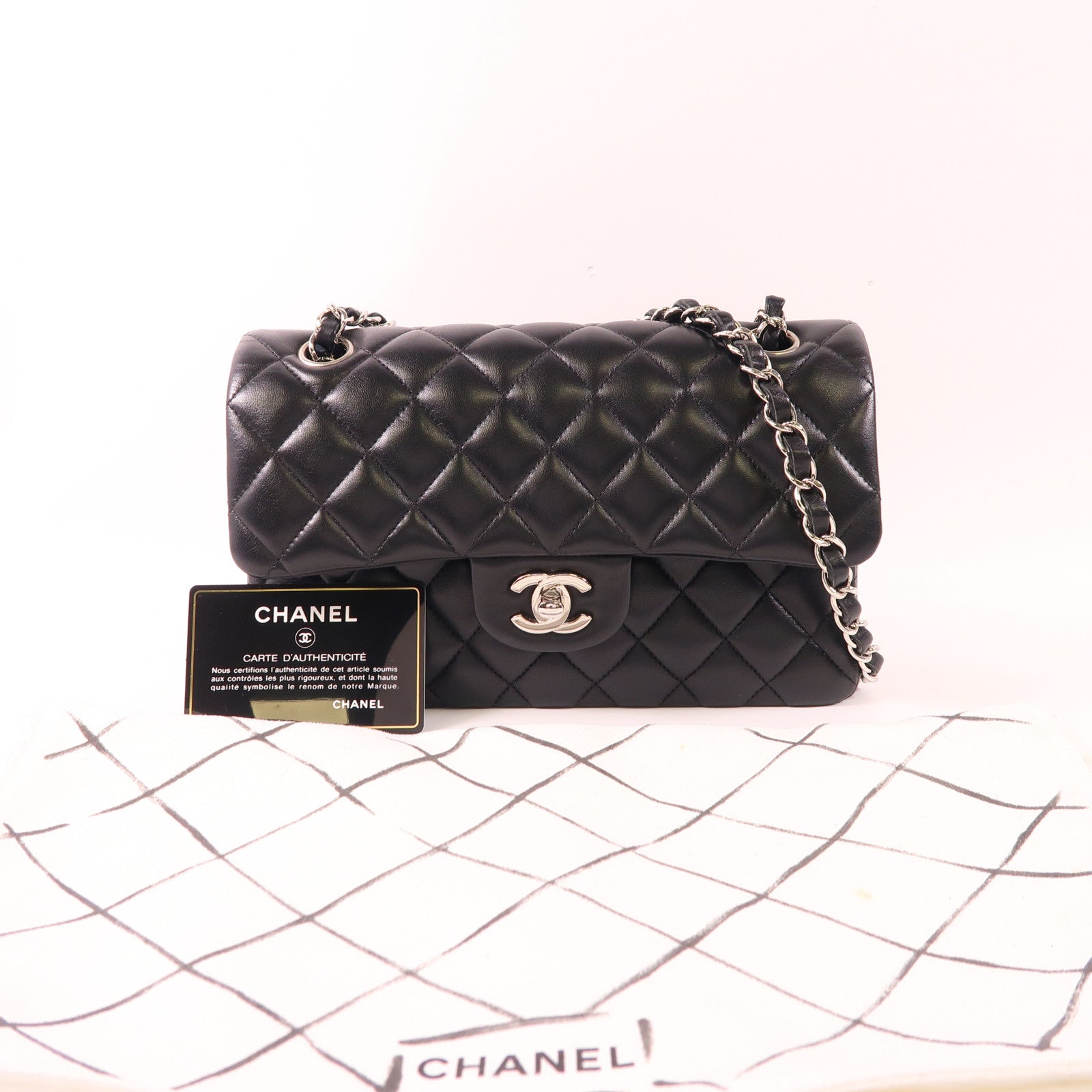 CHANEL 羊皮皮革Classic 23銀扣鏈帶肩背袋