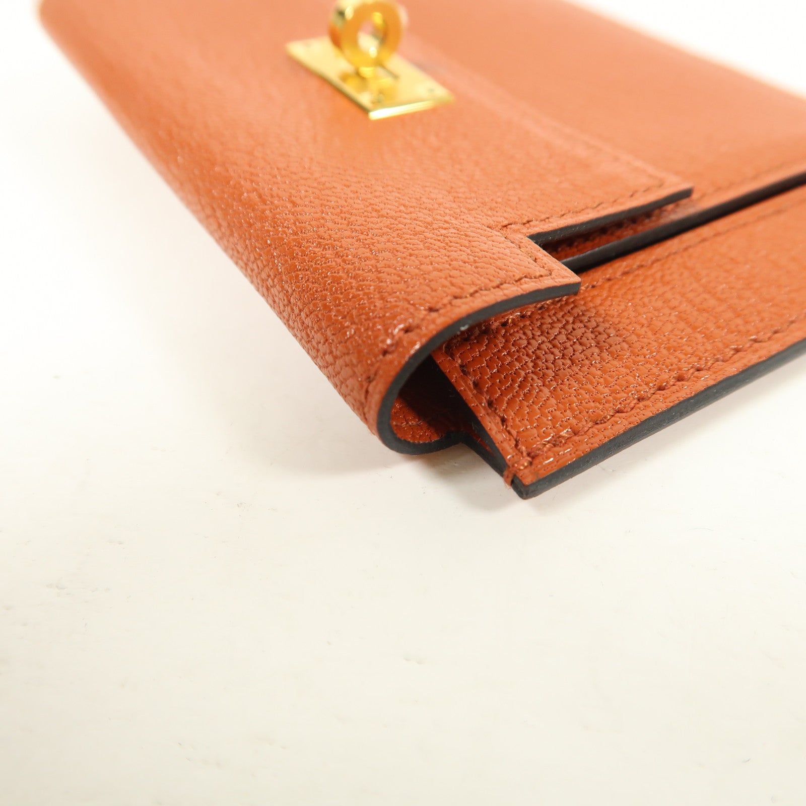 HERMES 【激減優惠】Chevre皮革Kelly Pocket Wallet金扣錢包Cuivre