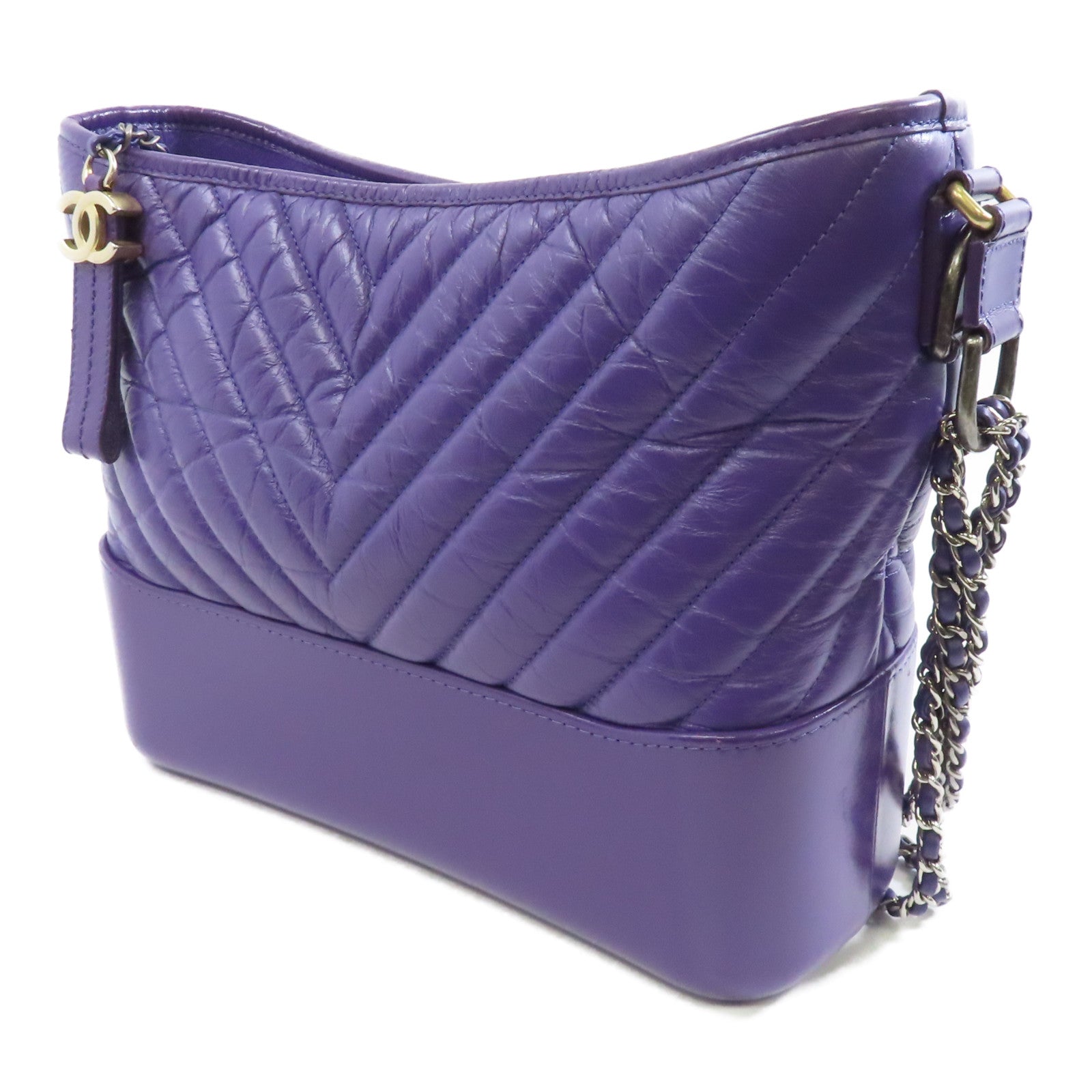 CHANEL 【激減優惠】牛皮皮革Gabrielle金扣/銀扣鏈帶肩背袋紫色