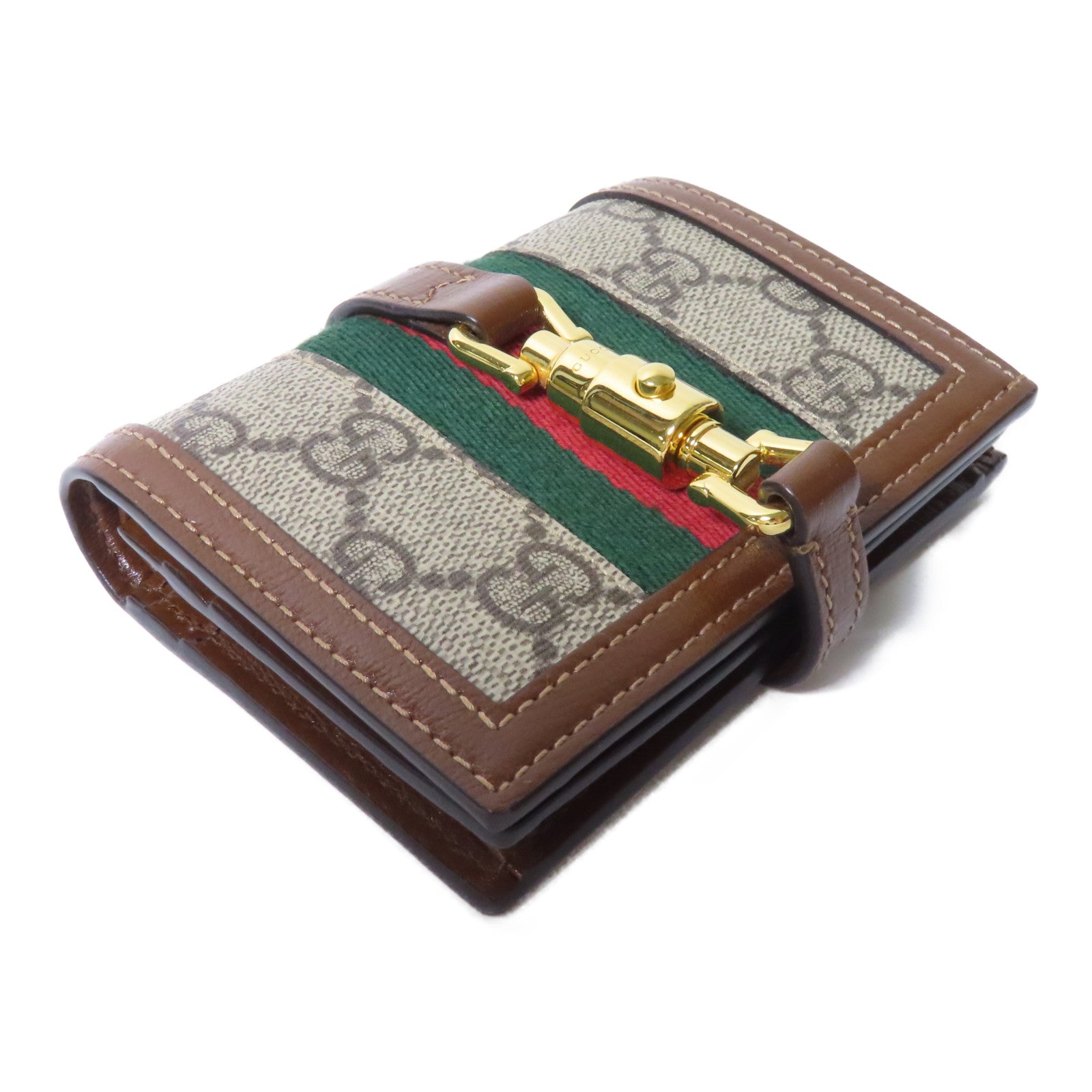 GUCCI GG Supreme帆布/皮革Jackie 1961 Card Case Wallet金扣錢包啡色/米色