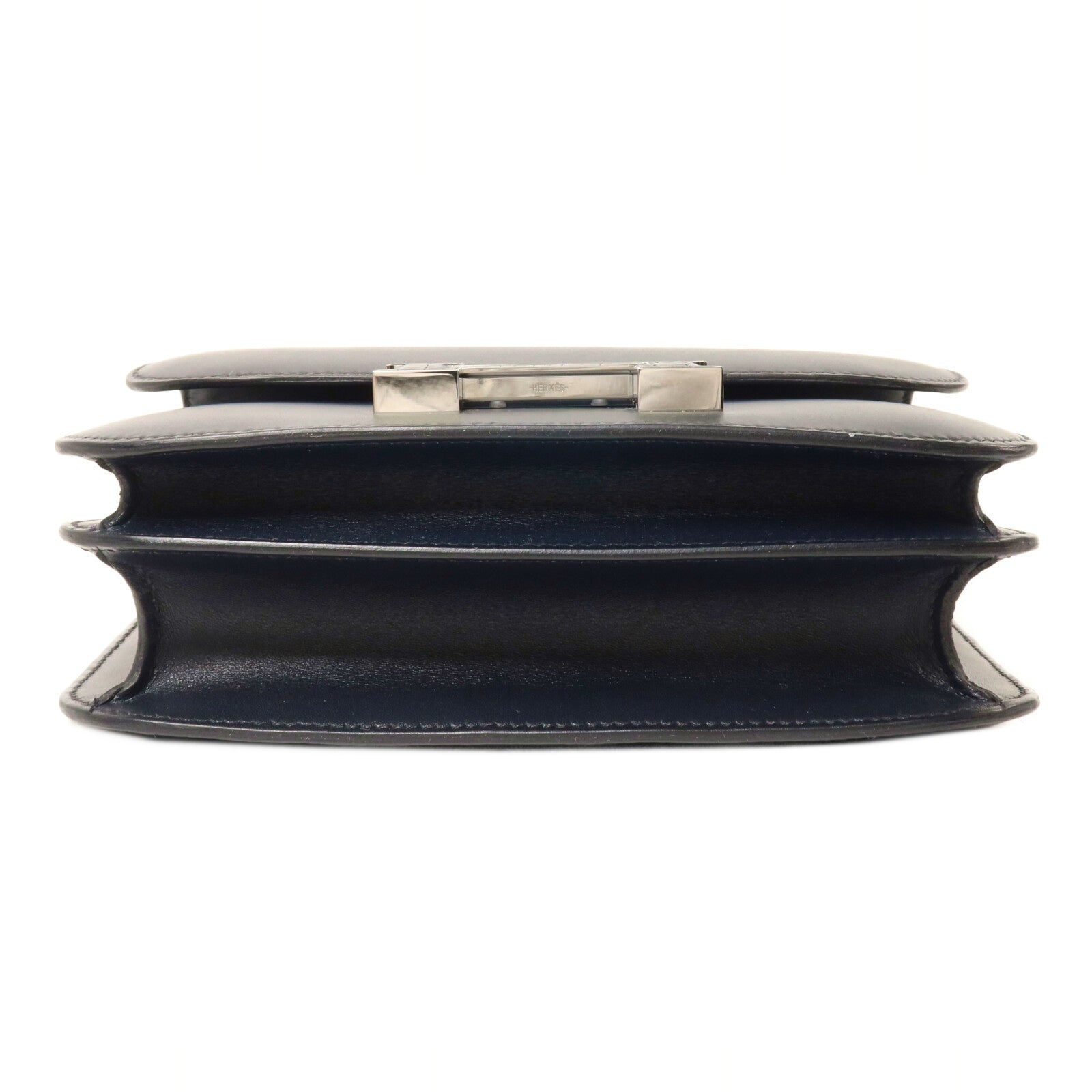 HERMES Monsieur皮革/鱷魚皮革Constance Mini肩背袋Bleu de minuit/Noir