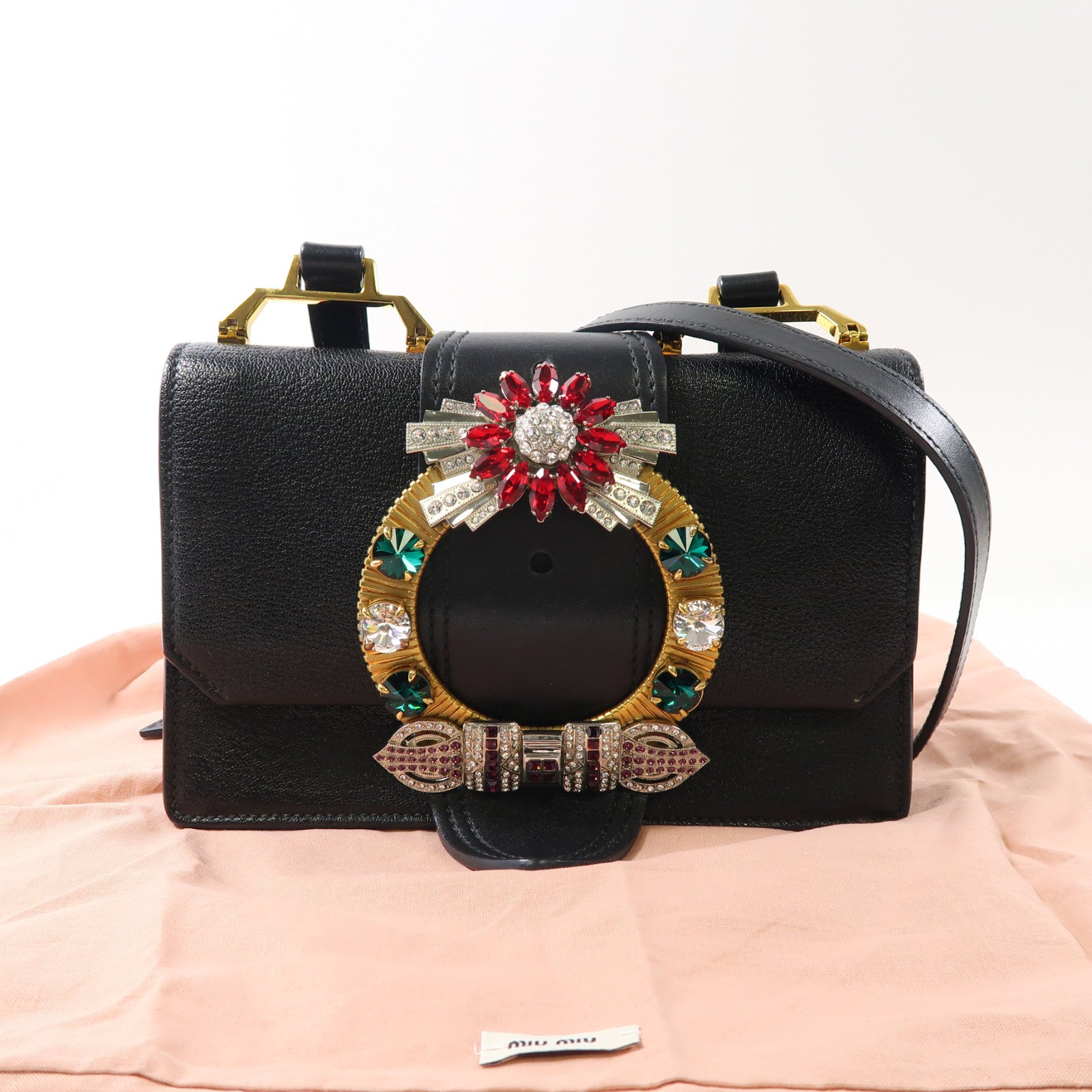 Miu Miu 牛皮皮革Shoulder Bag金扣肩背袋黑色