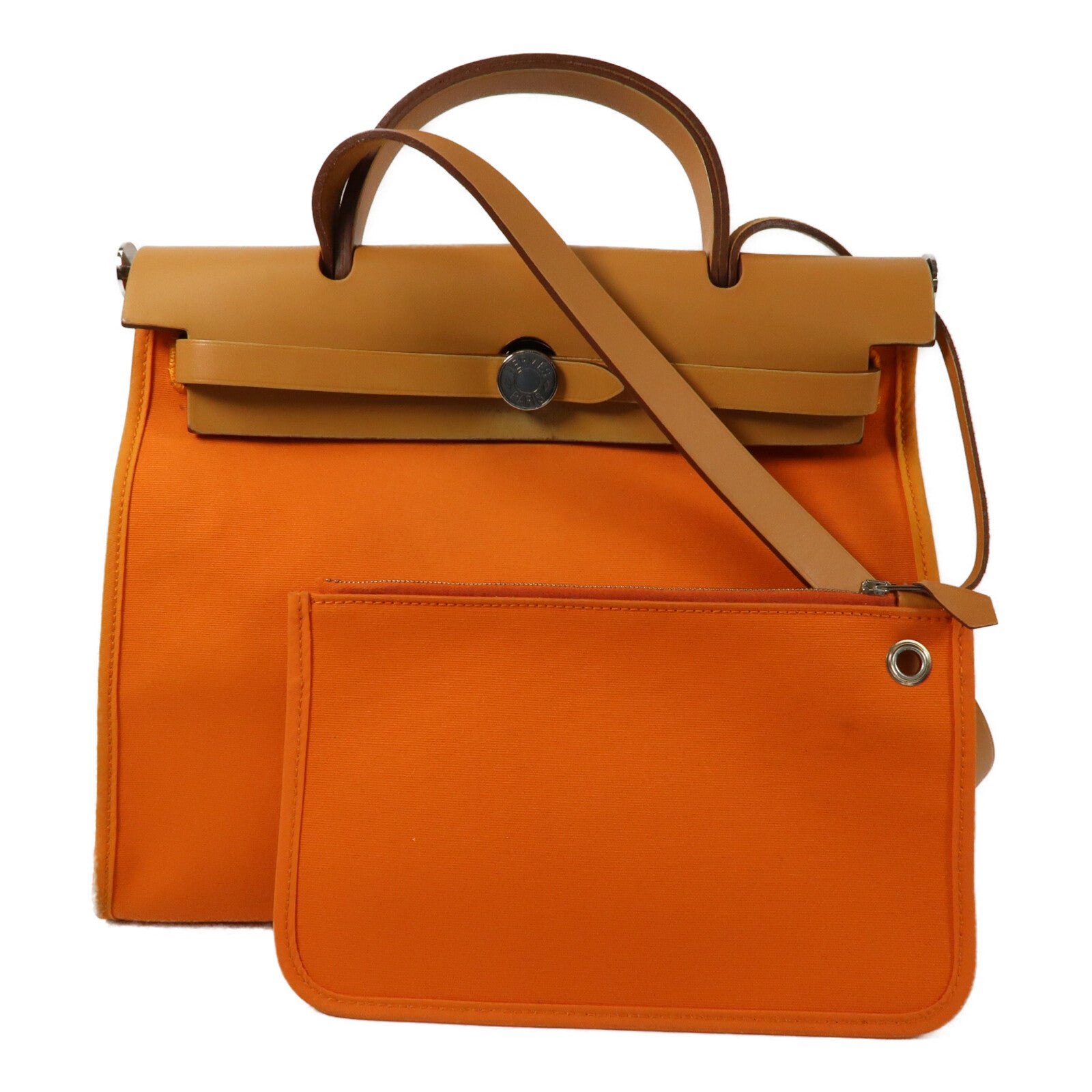 HERMES 帆布Herbag PM銀扣手挽肩背兩用袋Orange