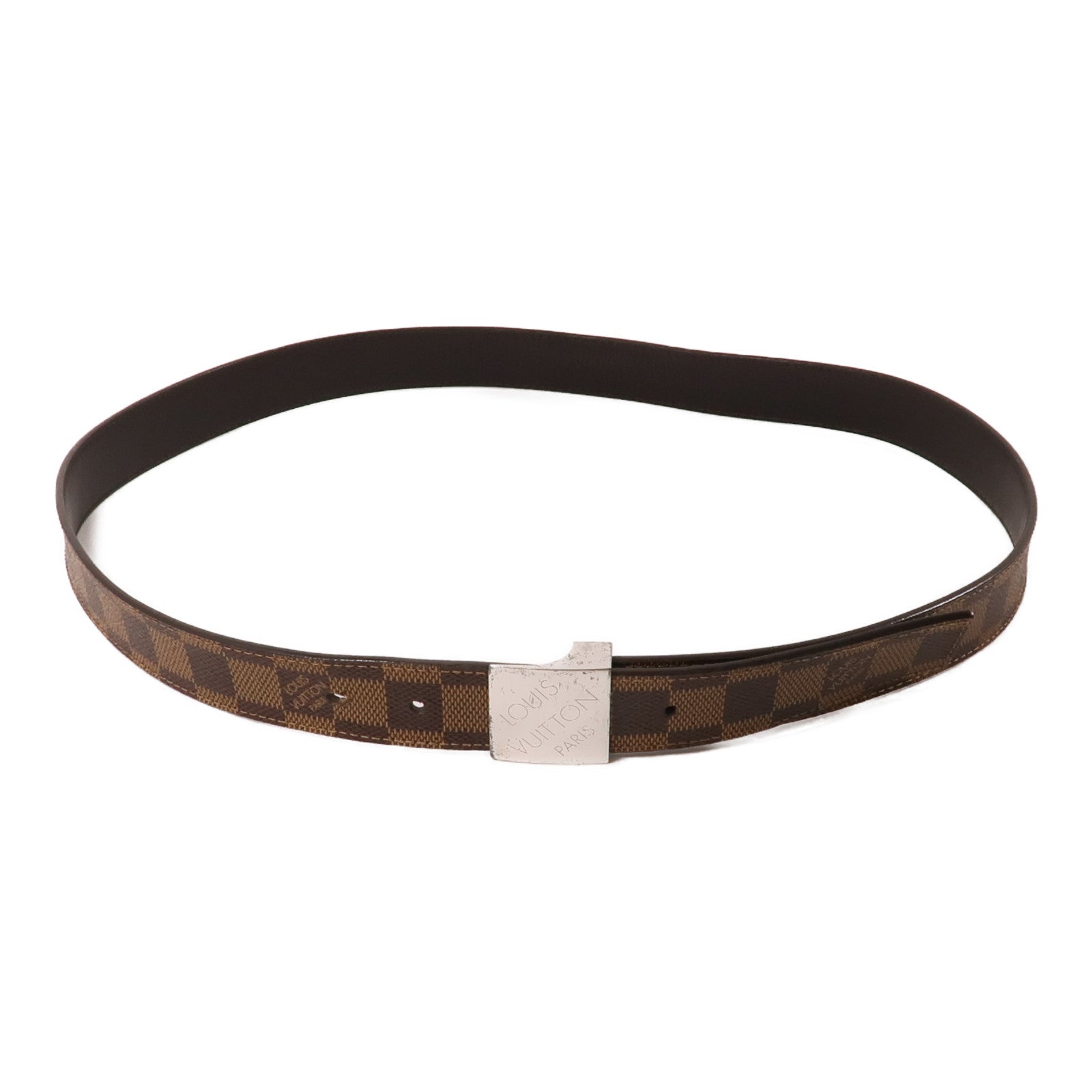 LOUIS VUITTON Damier Belt銀扣腰帶棕色