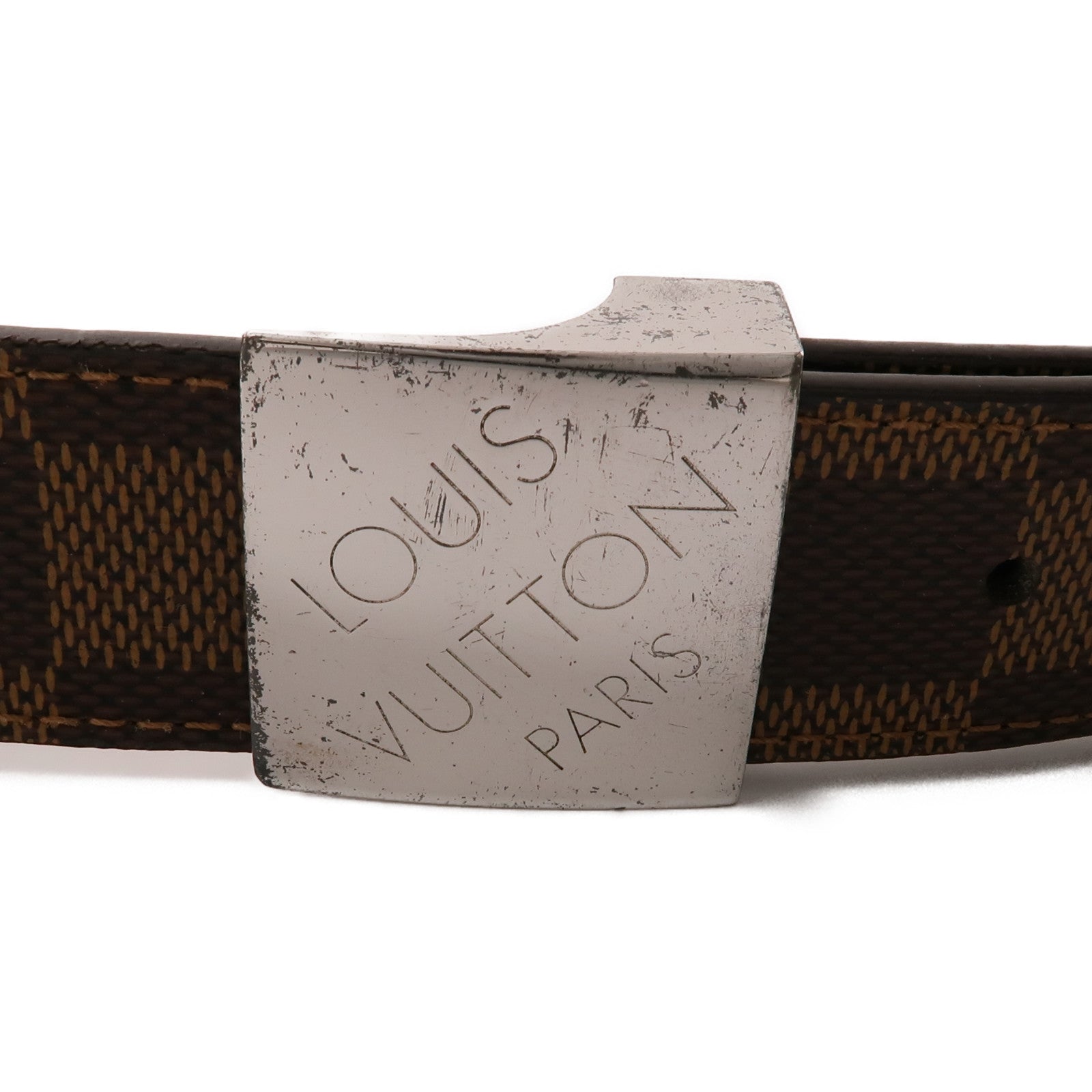 LOUIS VUITTON Damier Belt銀扣腰帶棕色