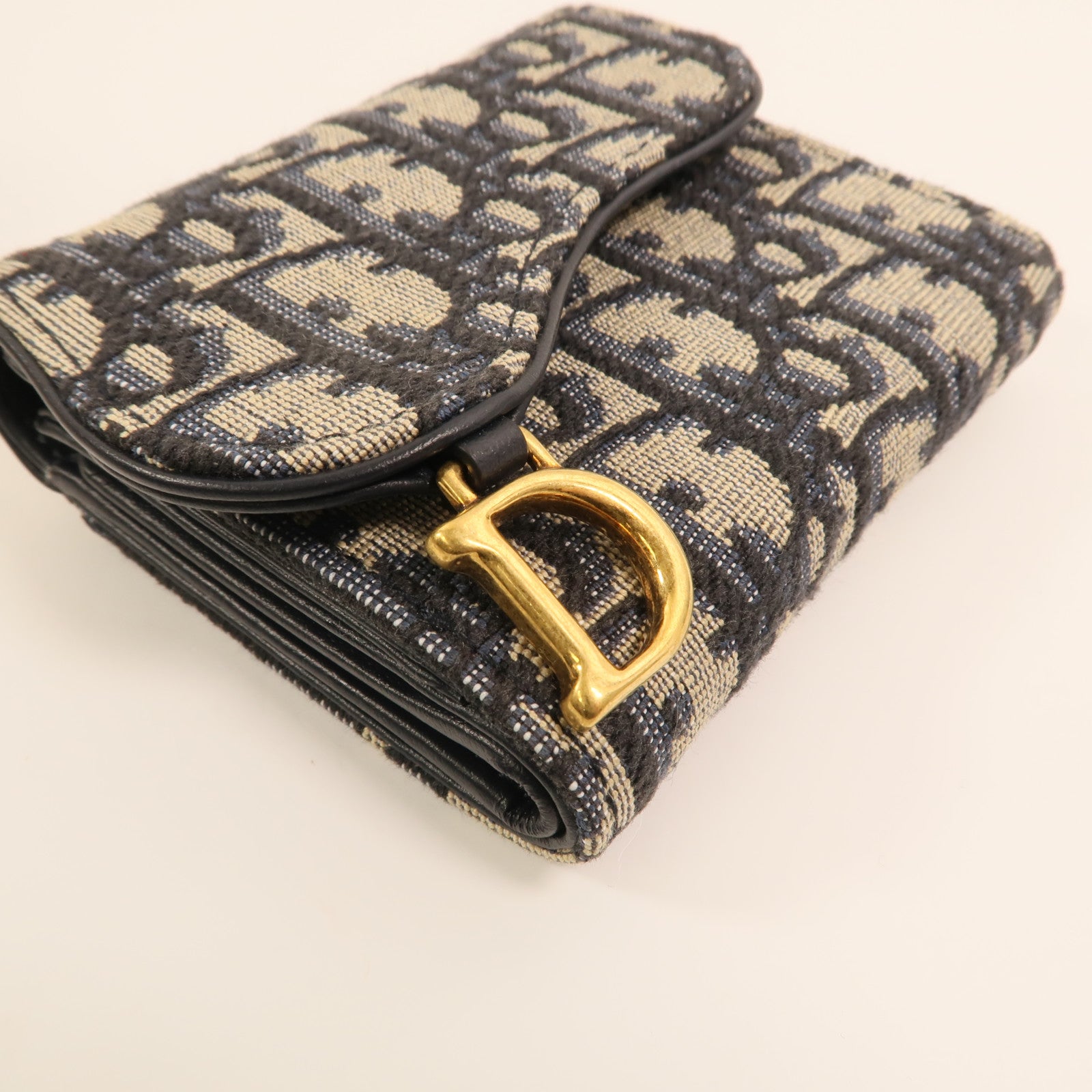 Dior 帆布/牛皮皮革Saddle Lotus Wallet金扣錢包