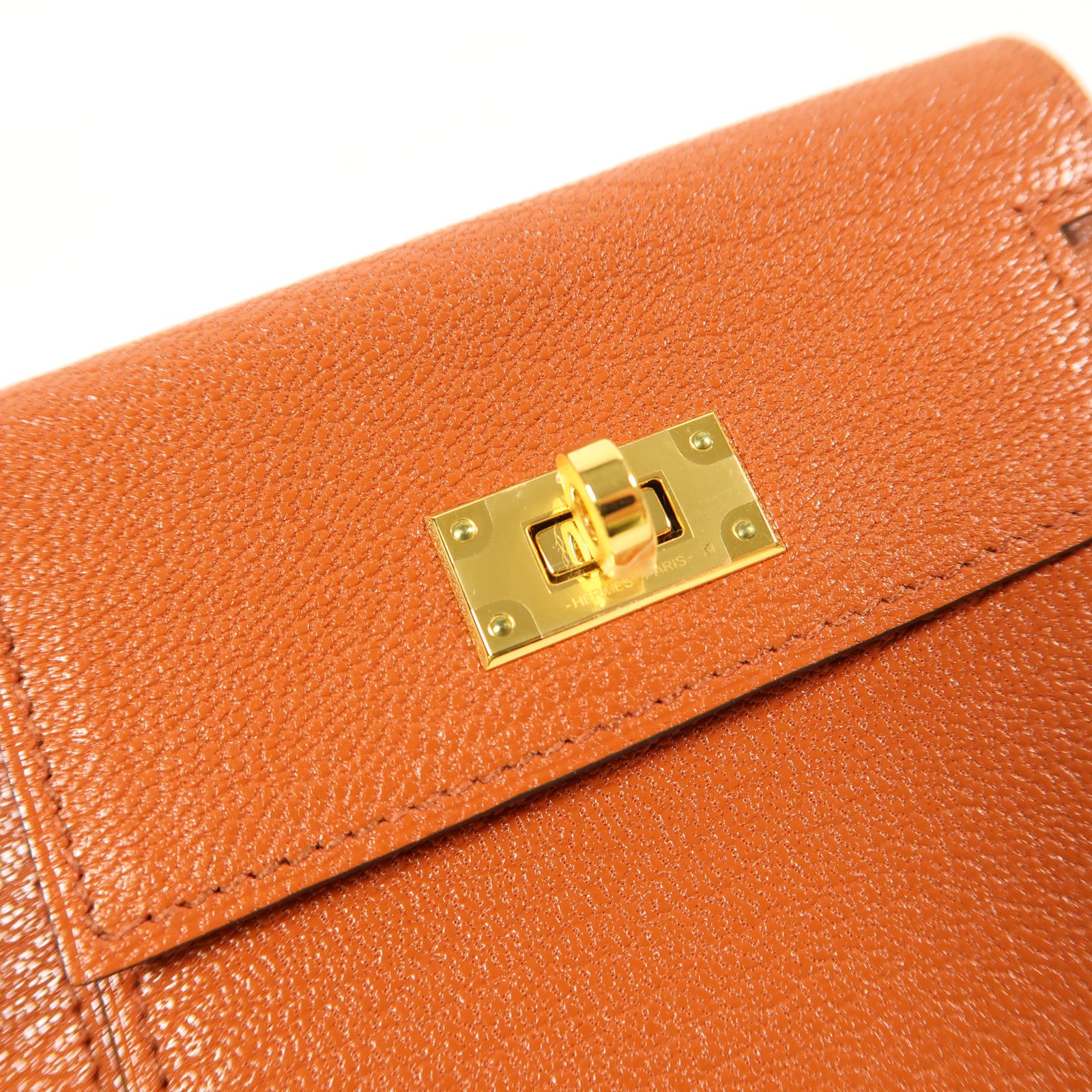 HERMES 【激減優惠】Chevre皮革Kelly Pocket Wallet金扣錢包Cuivre