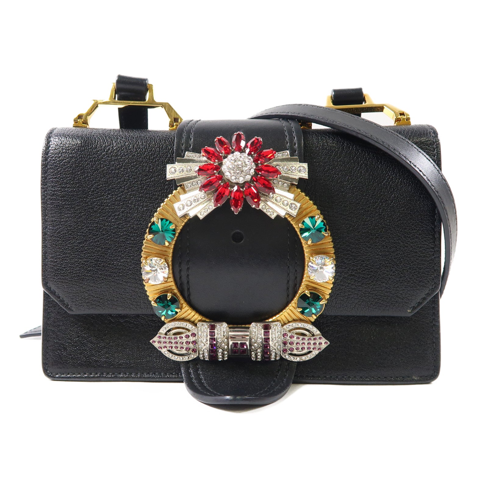 Miu Miu 牛皮皮革Shoulder Bag金扣肩背袋黑色