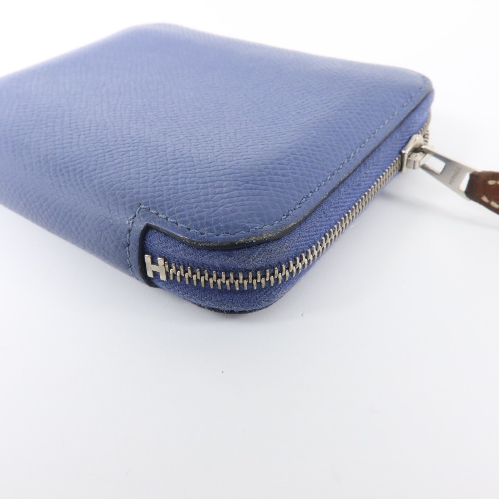 HERMES Epsom皮革Silk In Compact銀扣錢包Bleu Brighton