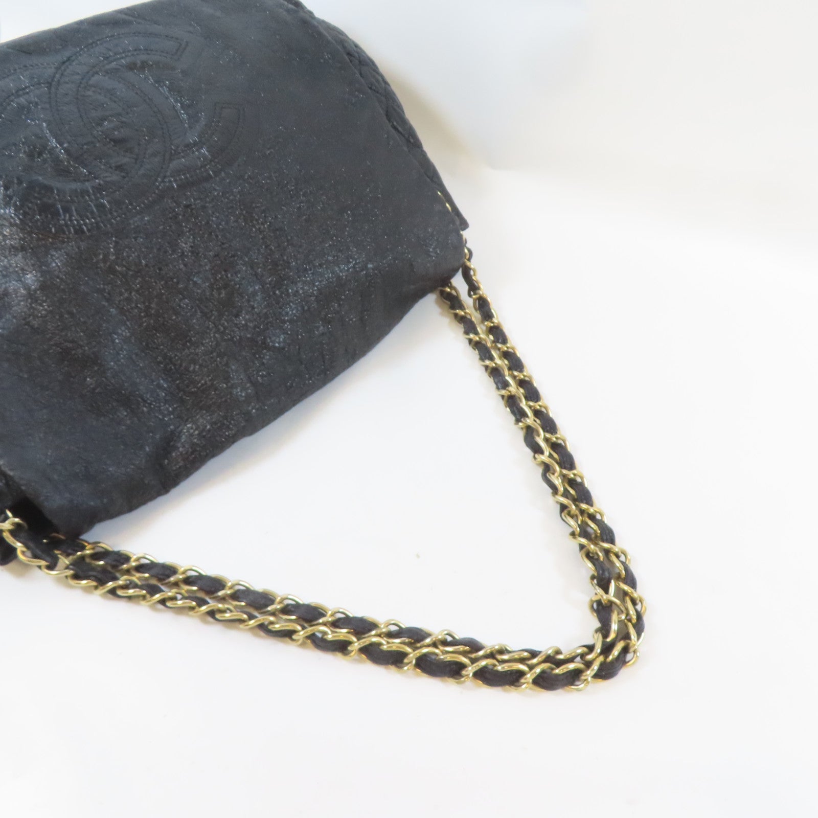CHANEL 漆皮皮革Chain Shoulder Bag金扣鏈帶肩背袋黑色