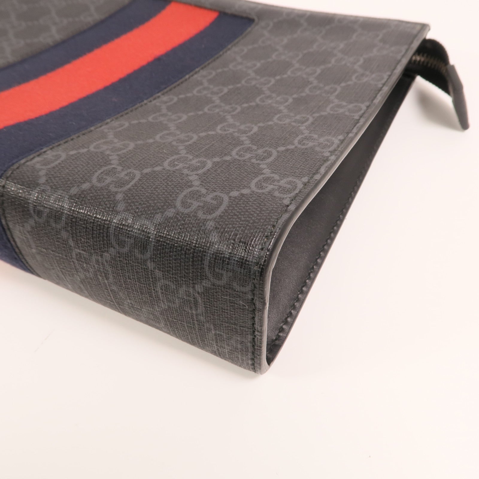 GUCCI GG帆布GG Supreme Web Pouch銀扣手拿包