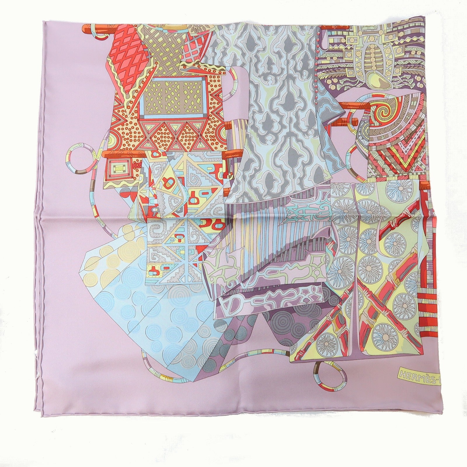 HERMES 絲質Scarf 90x90絲巾紫色/多色