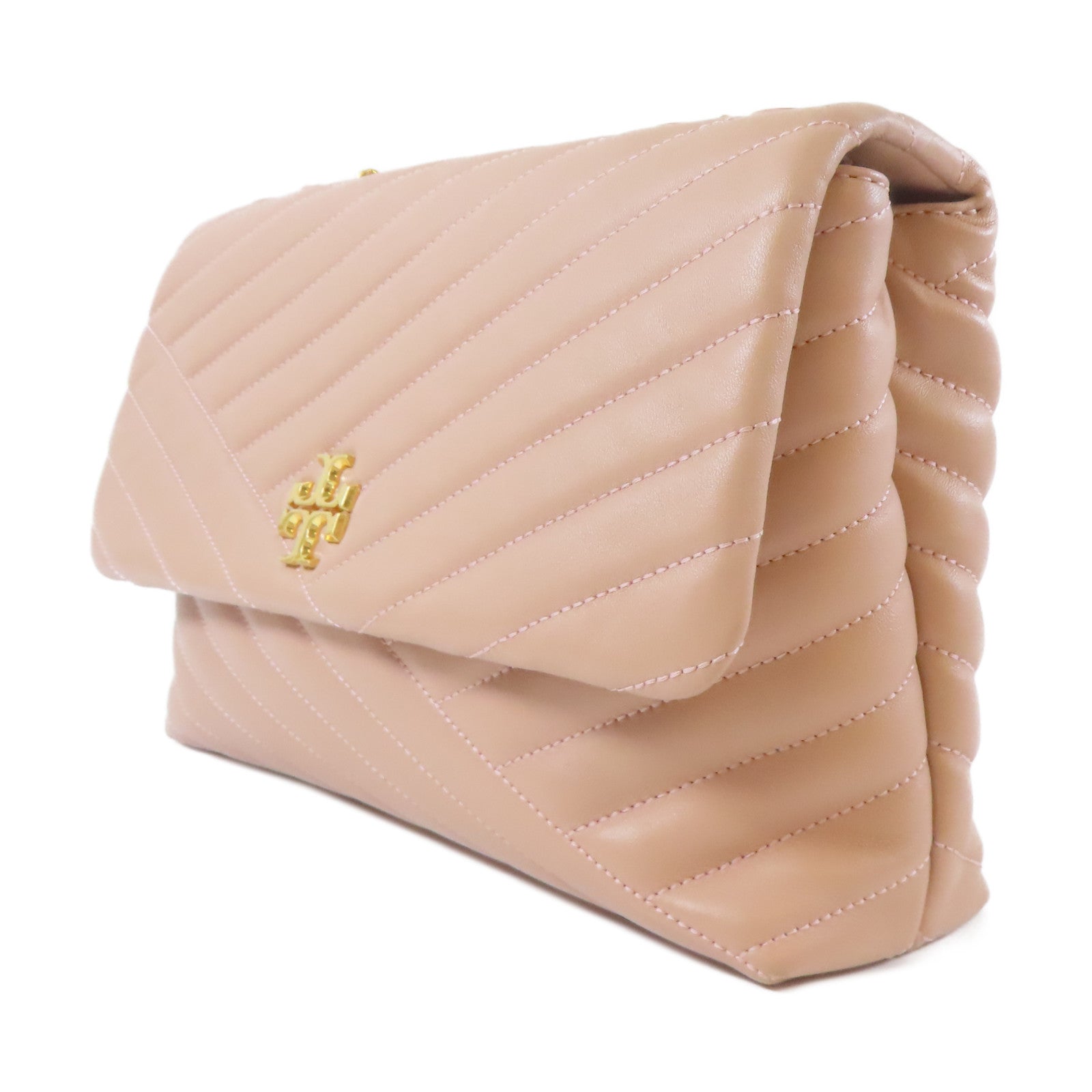 Tory Burch 【激減優惠】納帕皮革Kira Chevron Convertible Shoulder Bag金扣鏈帶肩背袋粉紅色