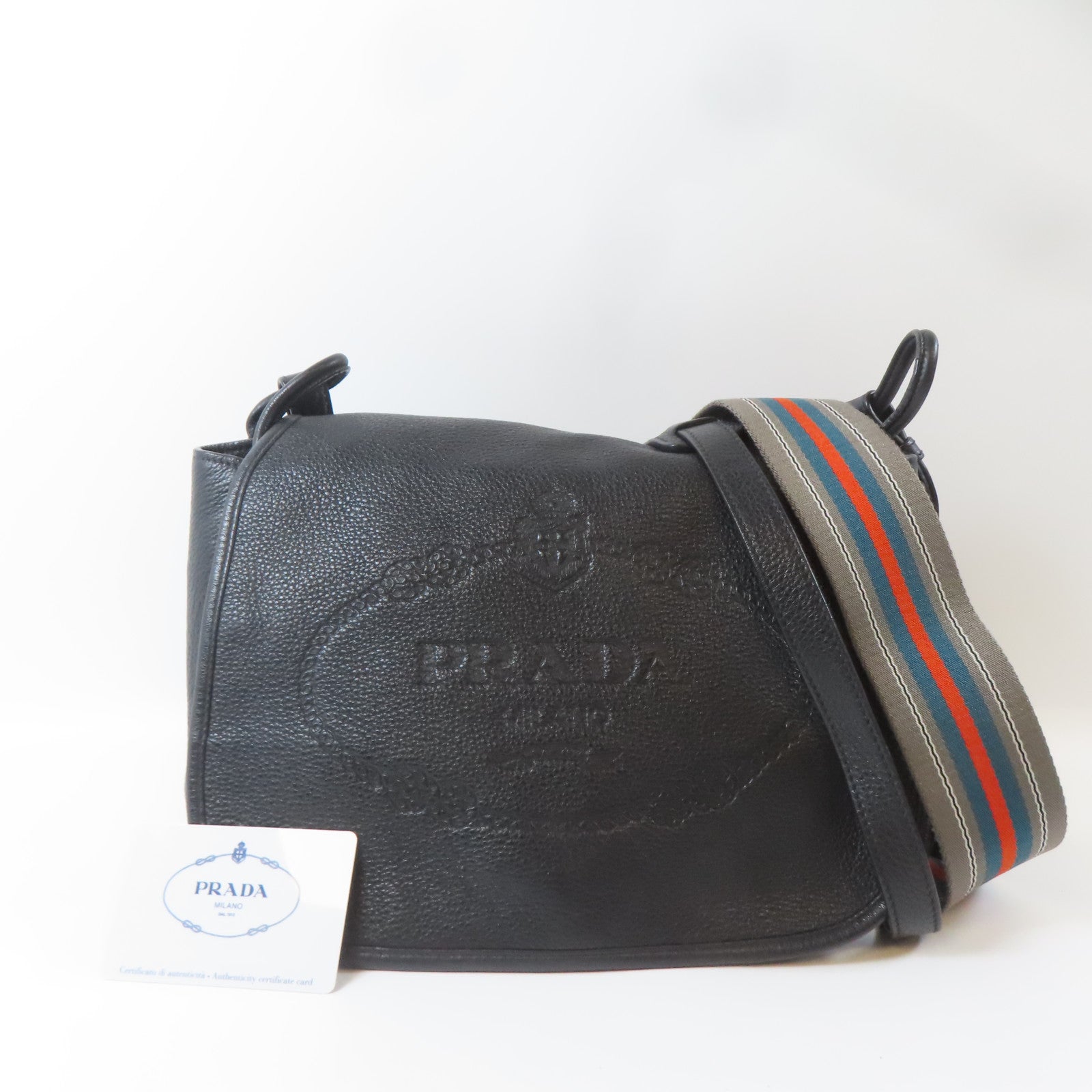 PRADA 牛皮皮革Shoulder Bag金扣肩背袋黑色