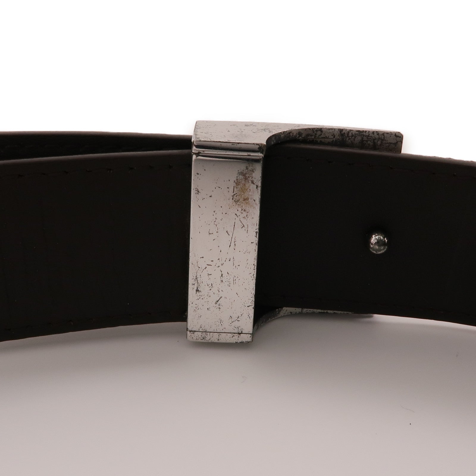 LOUIS VUITTON Damier Belt銀扣腰帶棕色