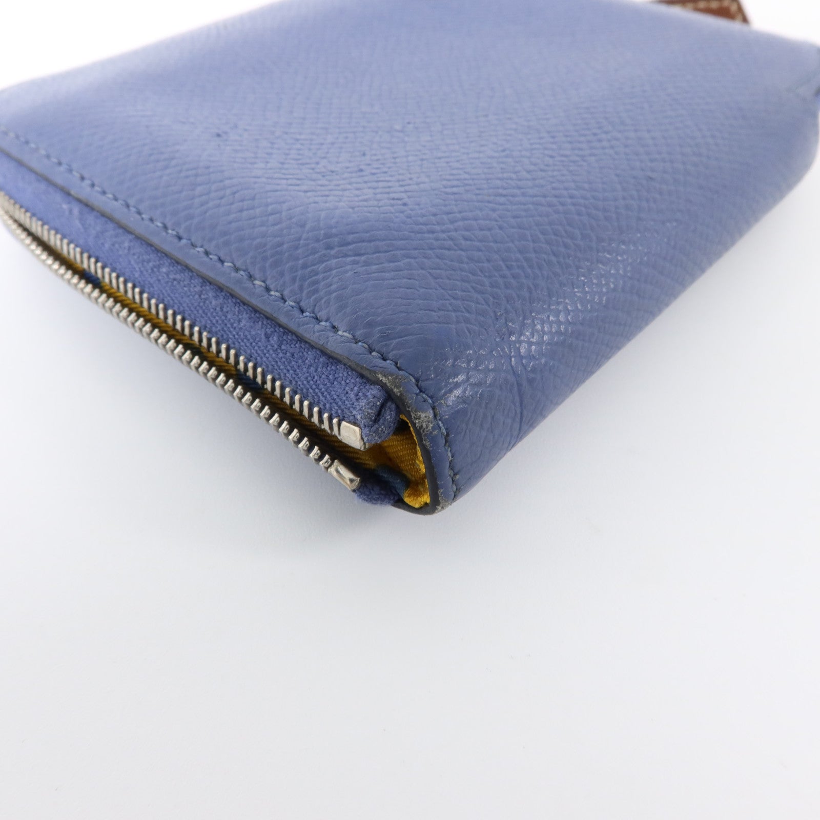 HERMES Epsom皮革Silk In Compact銀扣錢包Bleu Brighton