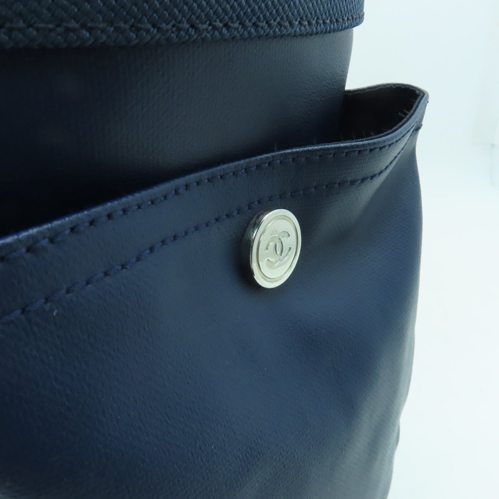 CHANEL 【激減優惠】菱格塗層帆布Tote Bag銀扣手挽袋藍色