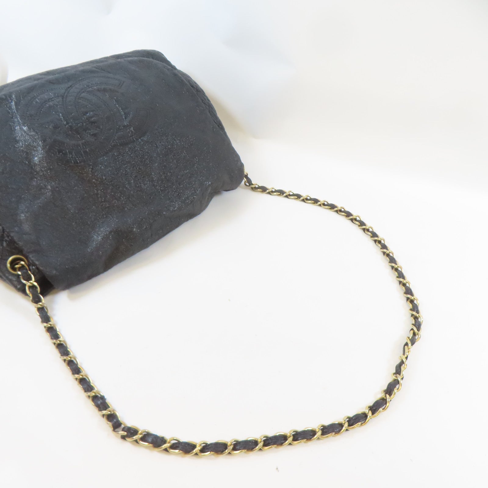 CHANEL 漆皮皮革Chain Shoulder Bag金扣鏈帶肩背袋黑色