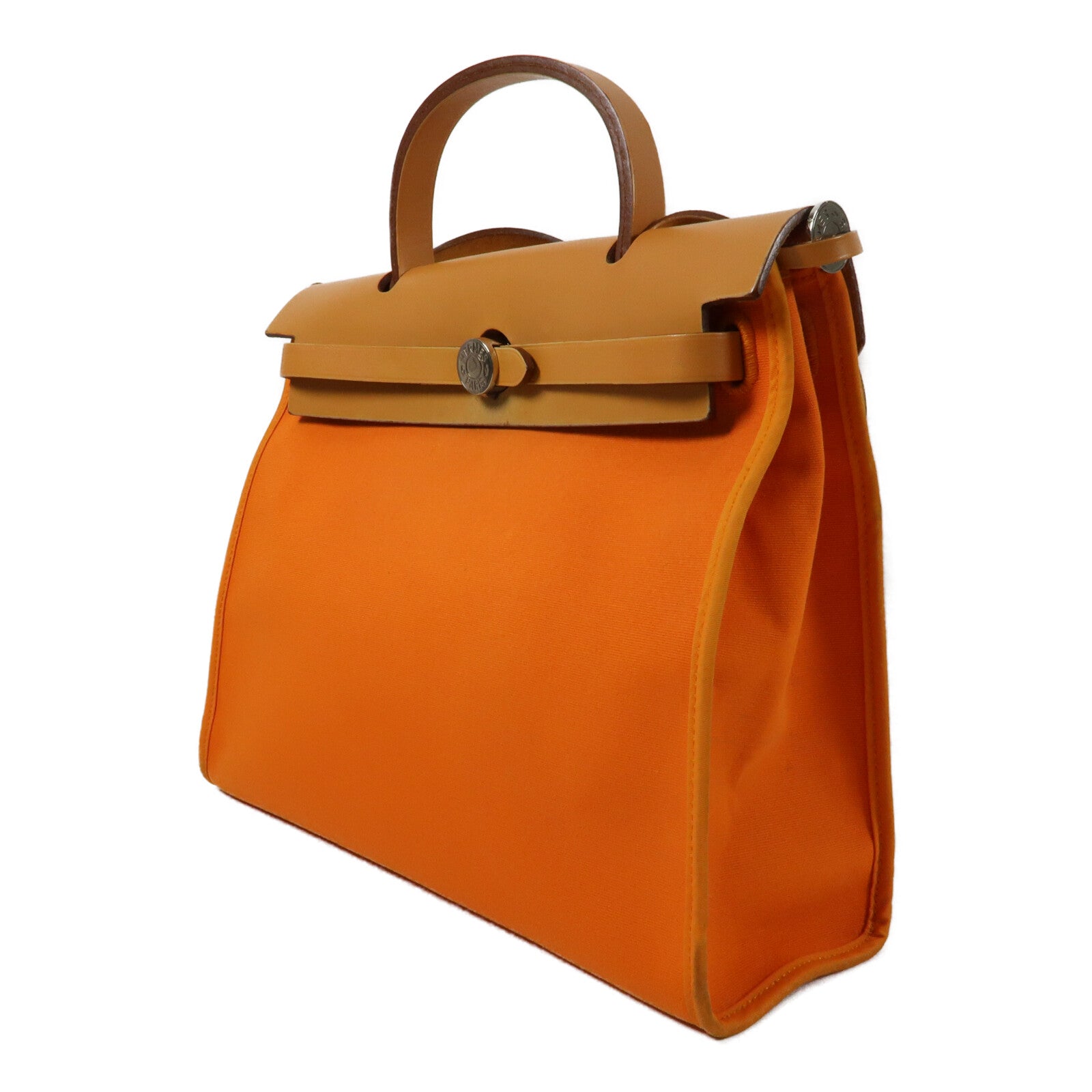 HERMES 帆布Herbag PM銀扣手挽肩背兩用袋Orange