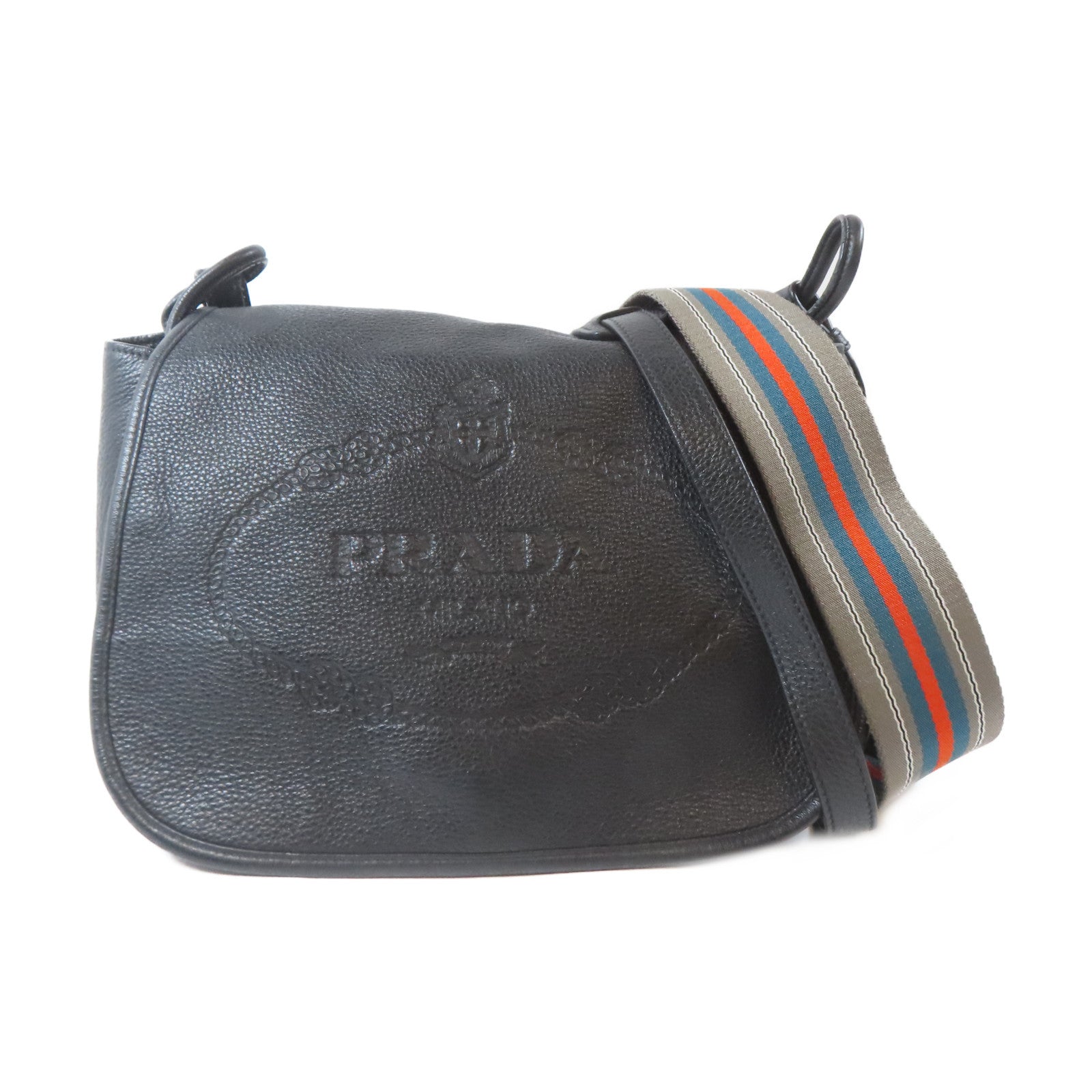 PRADA 牛皮皮革Shoulder Bag金扣肩背袋黑色