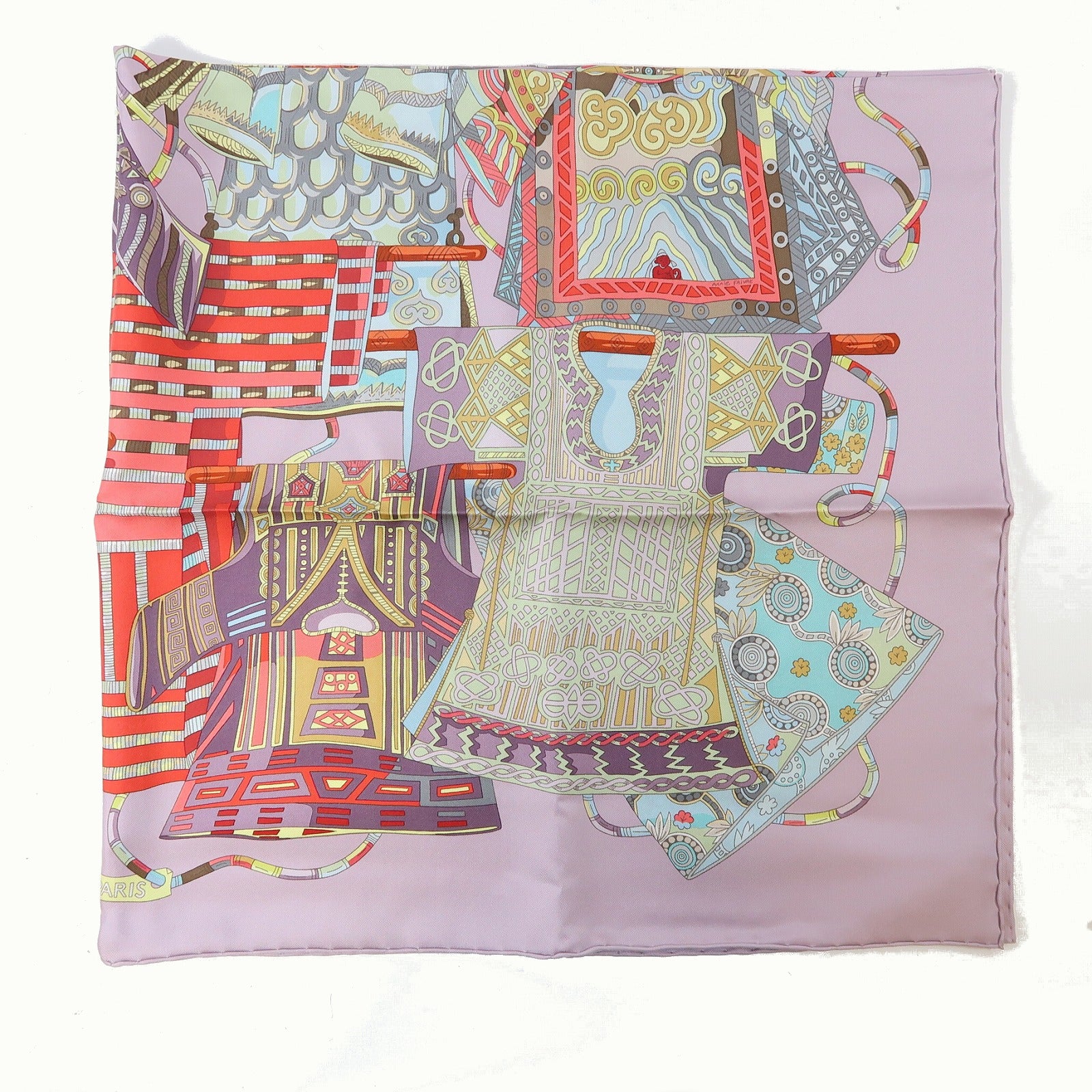 HERMES 絲質Scarf 90x90絲巾紫色/多色