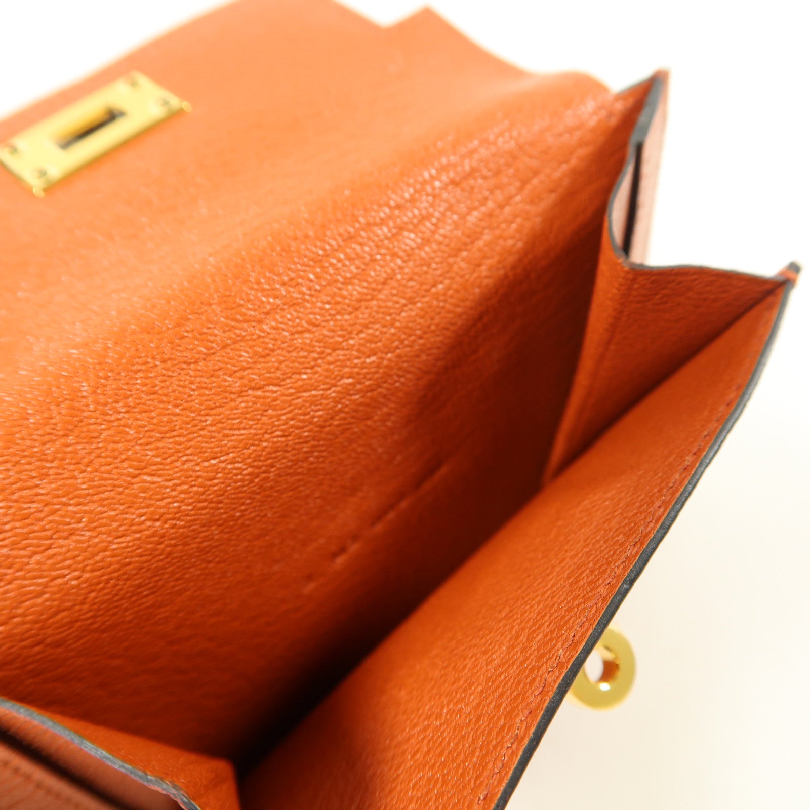 HERMES 【激減優惠】Chevre皮革Kelly Pocket Wallet金扣錢包Cuivre