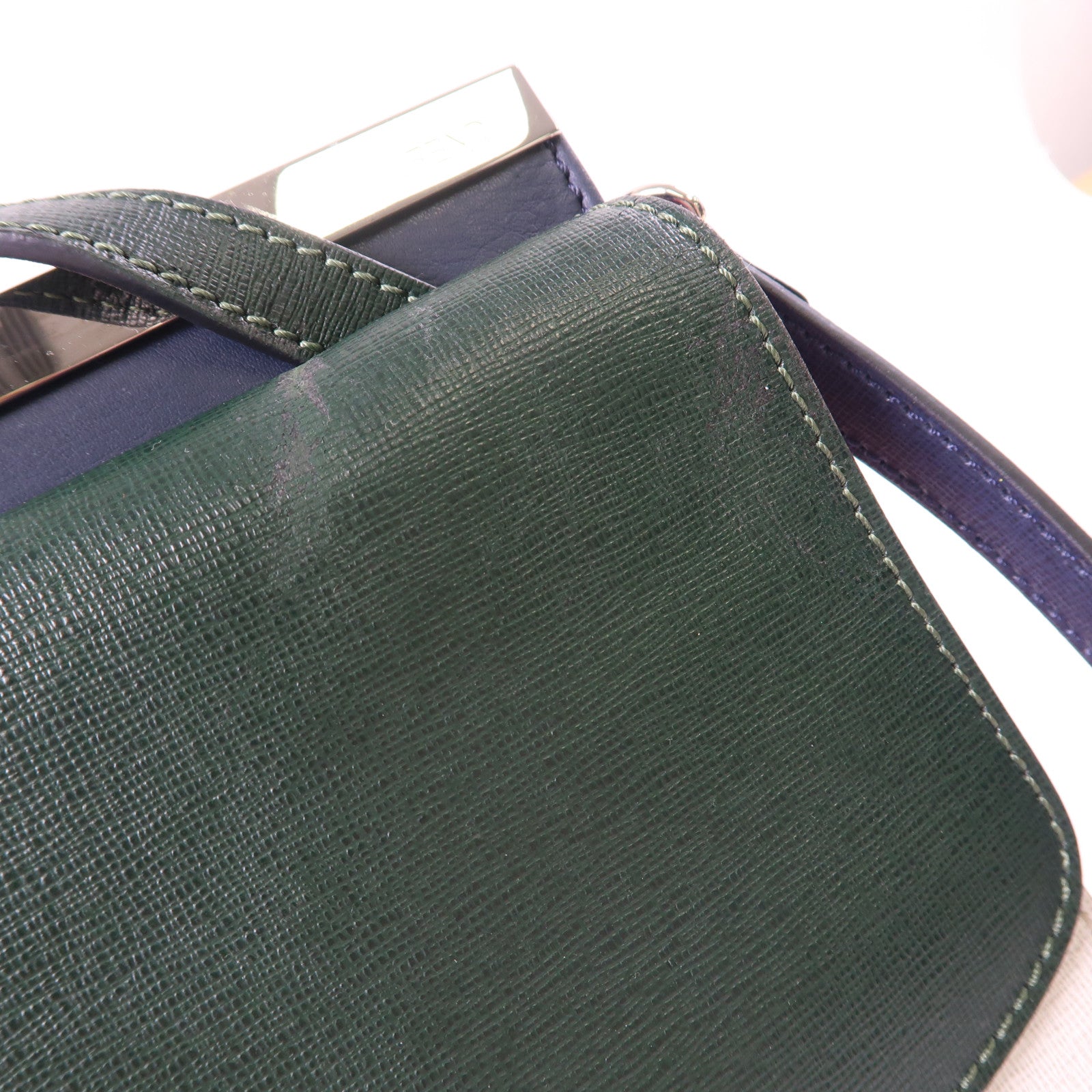 FENDI SHW 2 Way Bag 8BT-222-Z25 149-2384 Calfskin Leather Gray/Pink/Deep Green