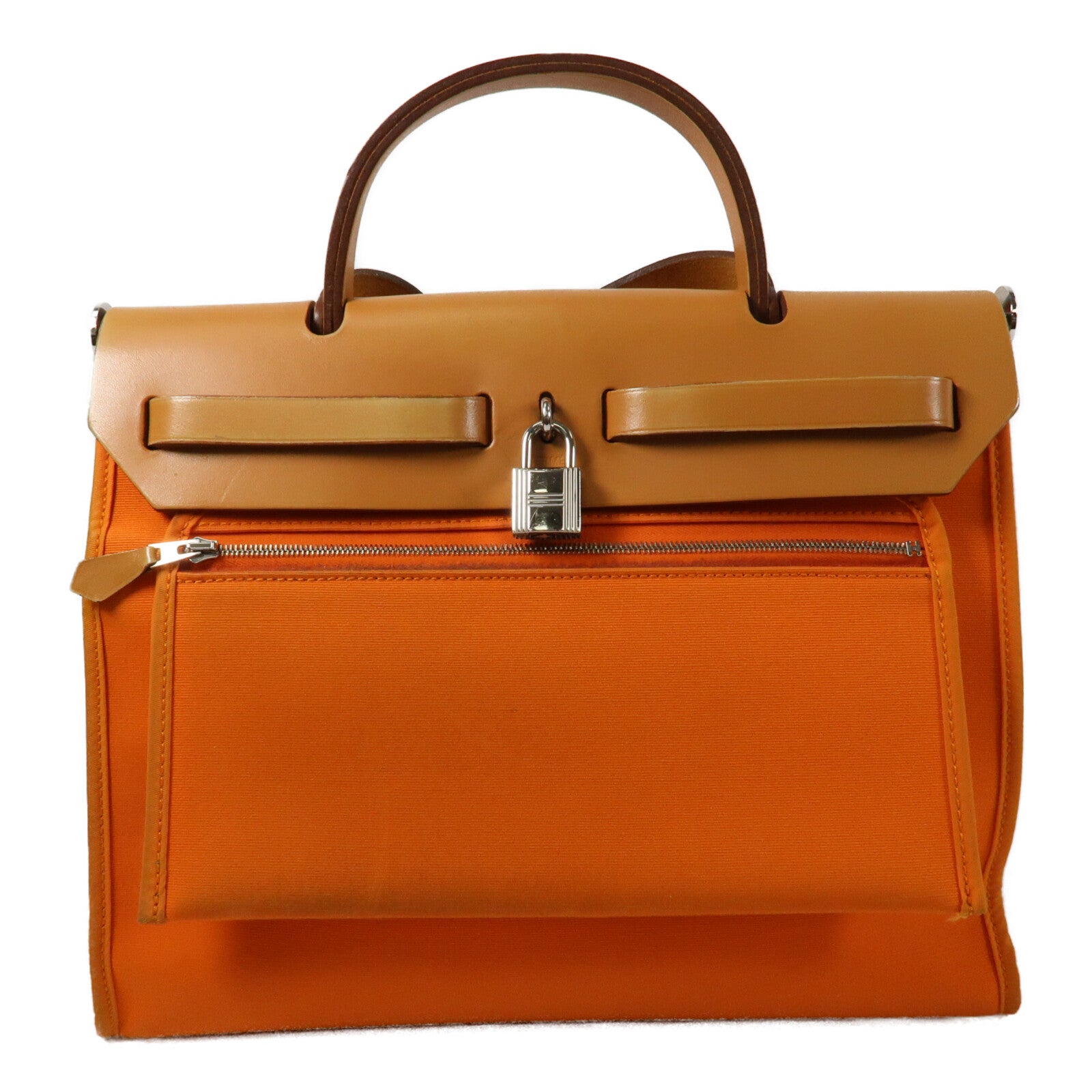 HERMES 帆布Herbag PM銀扣手挽肩背兩用袋Orange