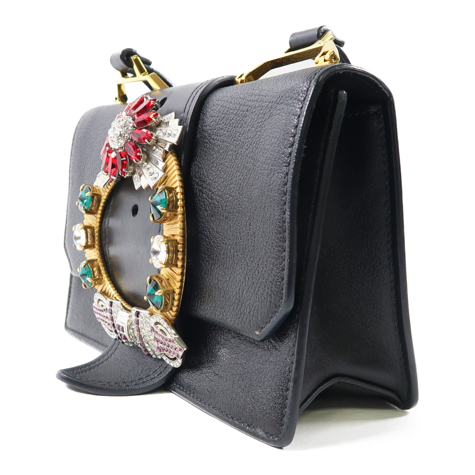 Miu Miu 牛皮皮革Shoulder Bag金扣肩背袋黑色