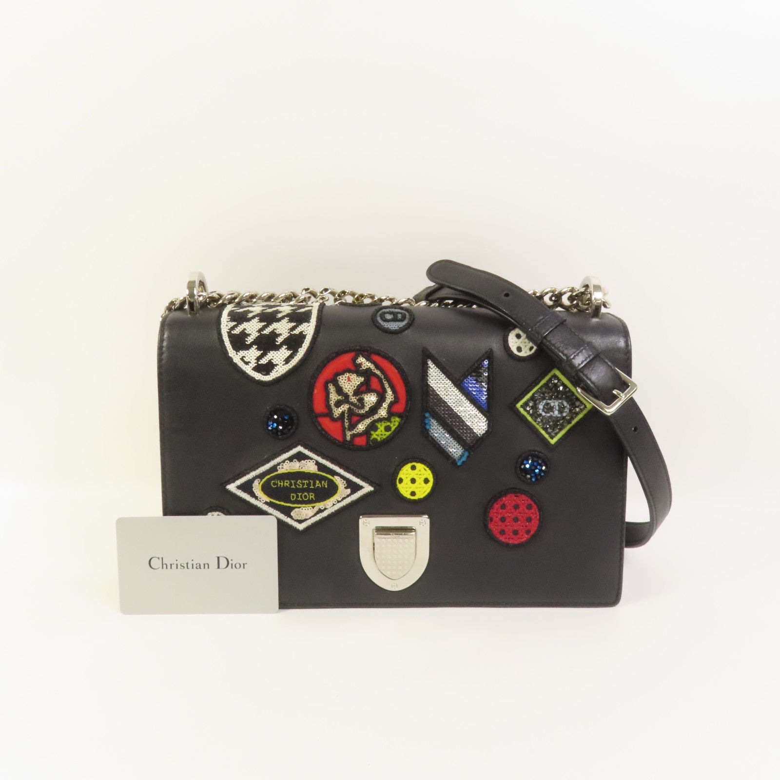 Dior 牛皮皮革Chain Shoulder銀扣鏈帶肩背袋