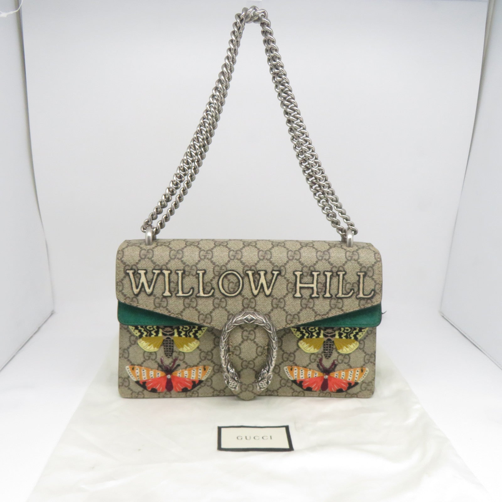 GUCCI 【清倉大減價】塗層帆布Chain Shoulder銀扣肩背袋啡色
