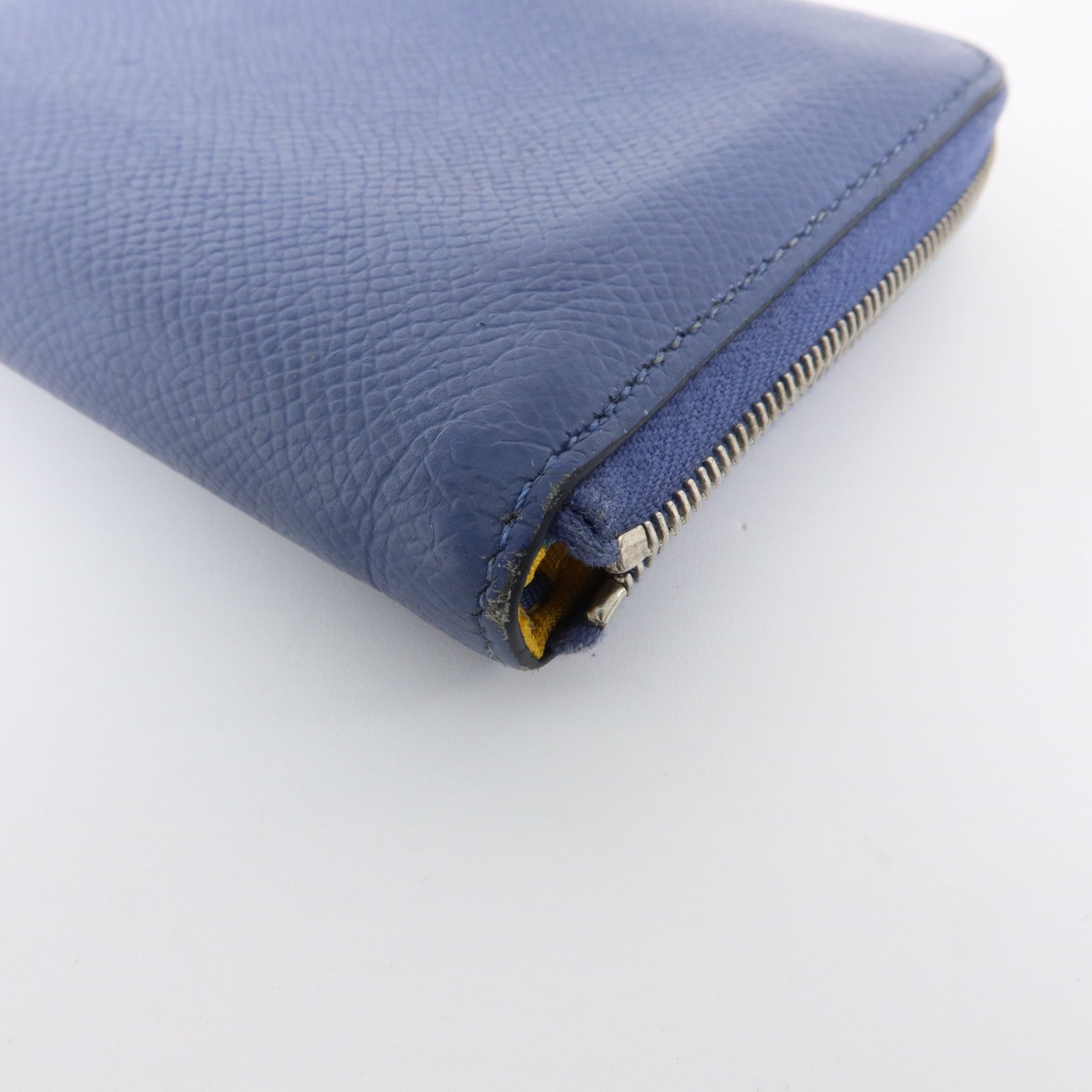 HERMES Epsom皮革Silk In Compact銀扣錢包Bleu Brighton