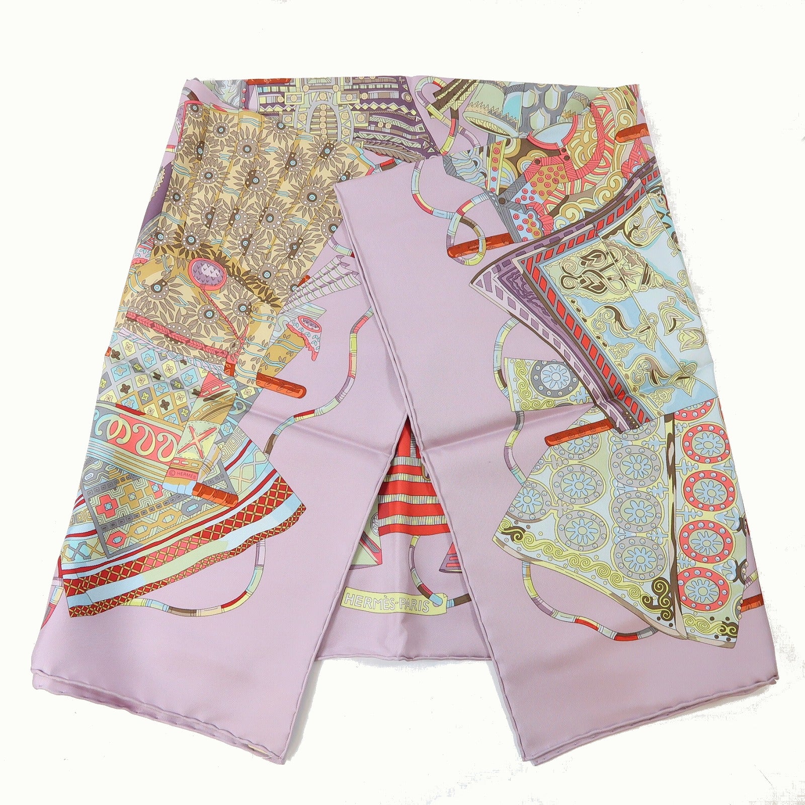 HERMES 絲質Scarf 90x90絲巾紫色/多色