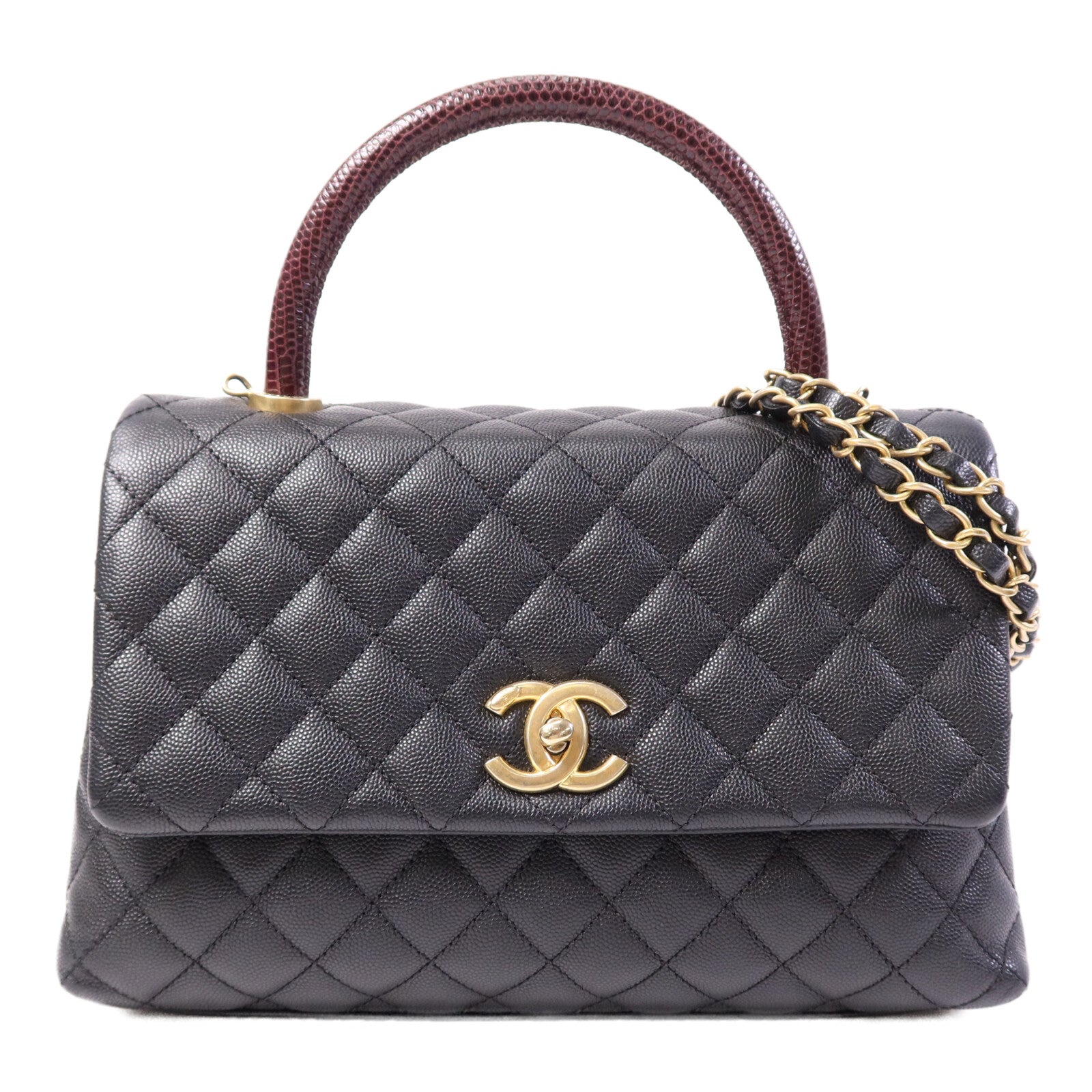 CHANEL 蜥蝪/牛皮皮革Coco Handle Medium金扣手挽肩背兩用袋