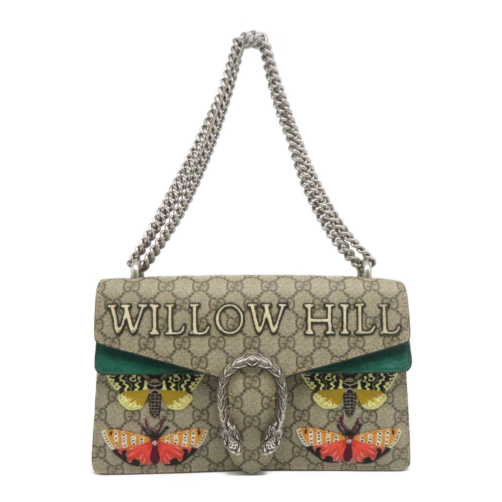 GUCCI 【清倉大減價】塗層帆布Chain Shoulder銀扣肩背袋啡色