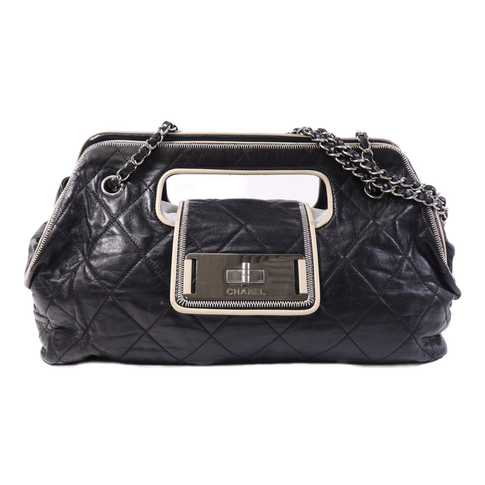 CHANEL 牛皮皮革Chain Shoulder Bag銀扣鏈帶肩背袋