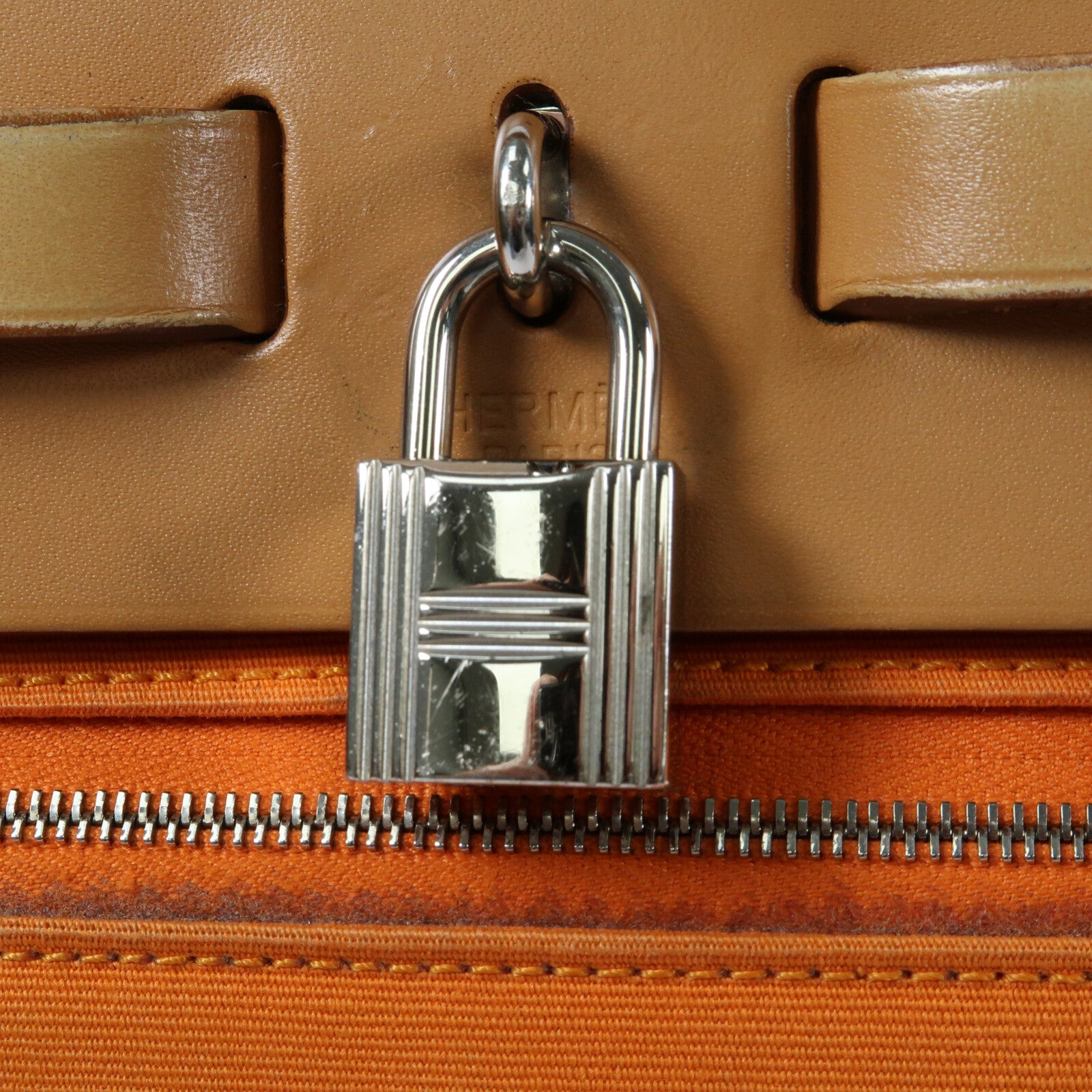 HERMES 帆布Herbag PM銀扣手挽肩背兩用袋Orange