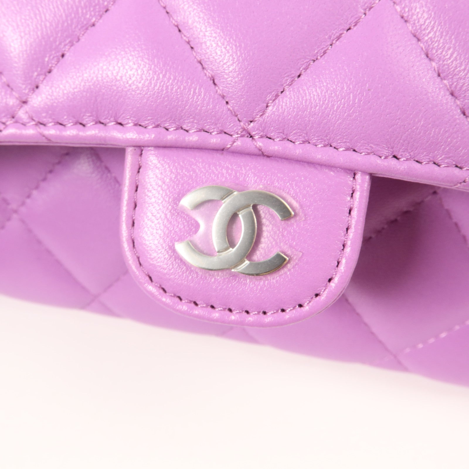 CHANEL 羊皮皮革Long Wallet銀扣長錢包