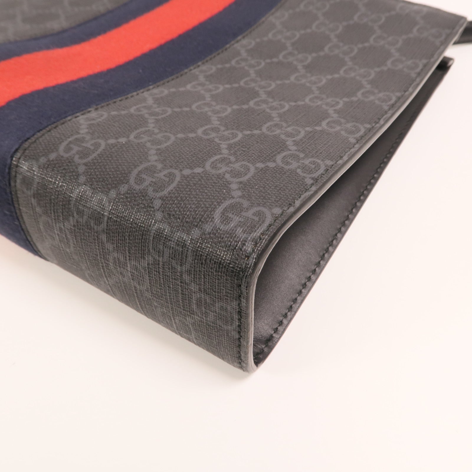 GUCCI GG帆布GG Supreme Web Pouch銀扣手拿包