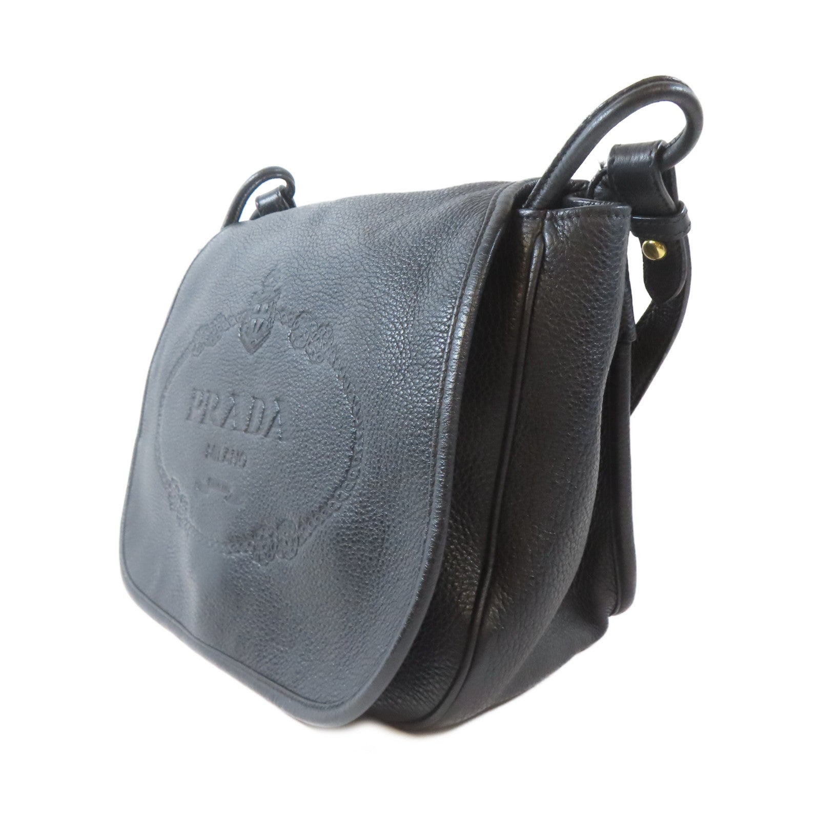 PRADA 牛皮皮革Shoulder Bag金扣肩背袋黑色
