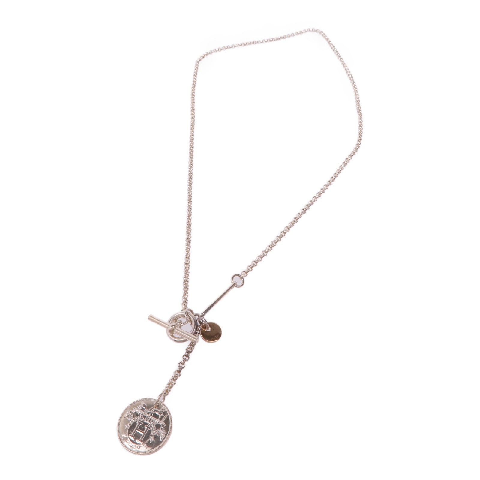 HERMES 925純銀/18K玫瑰金Ex-Libris Pendant Small Model項鍊