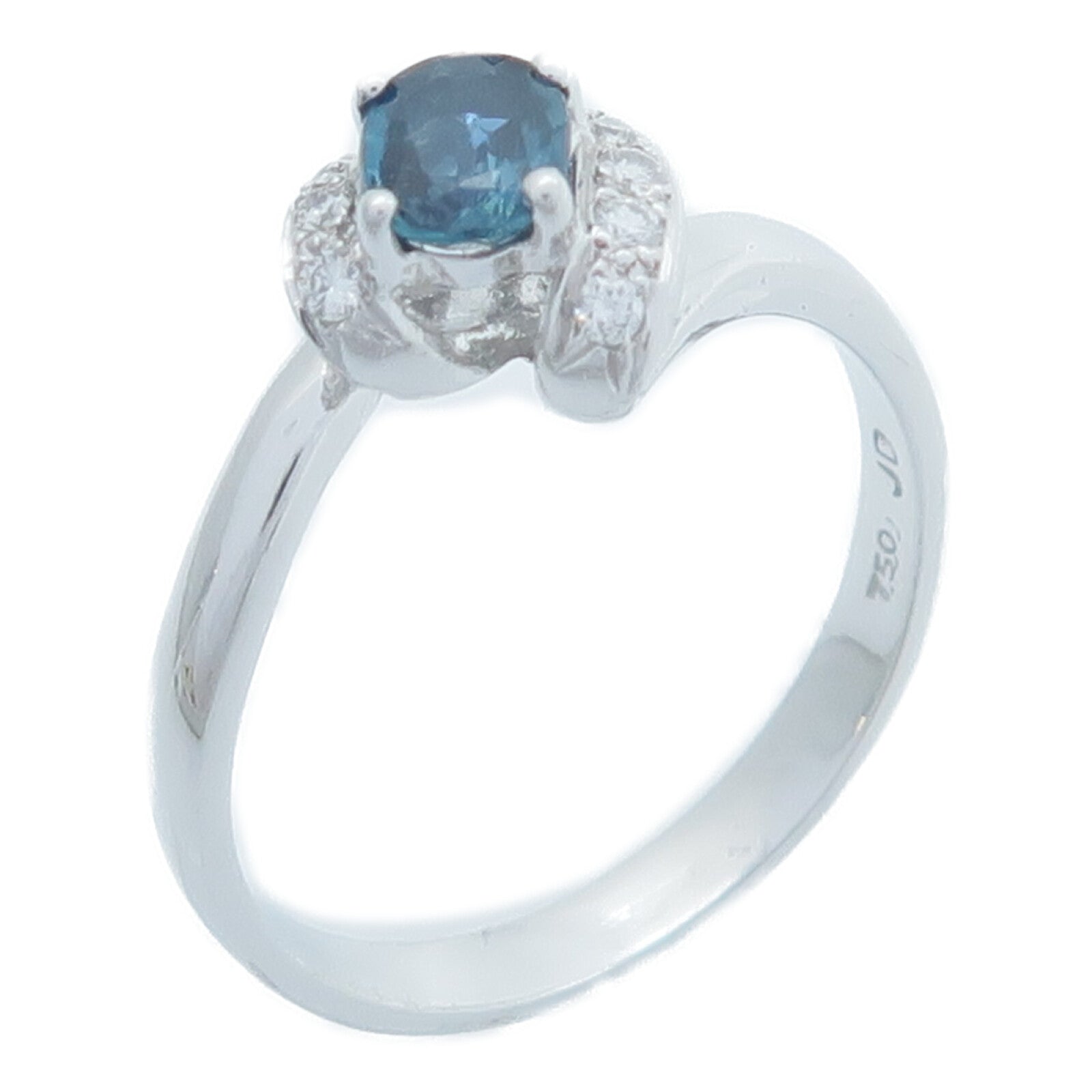 JEWELRY 18K白金Sapphire Diamond藍寶石/鑽石戒指US#7.5