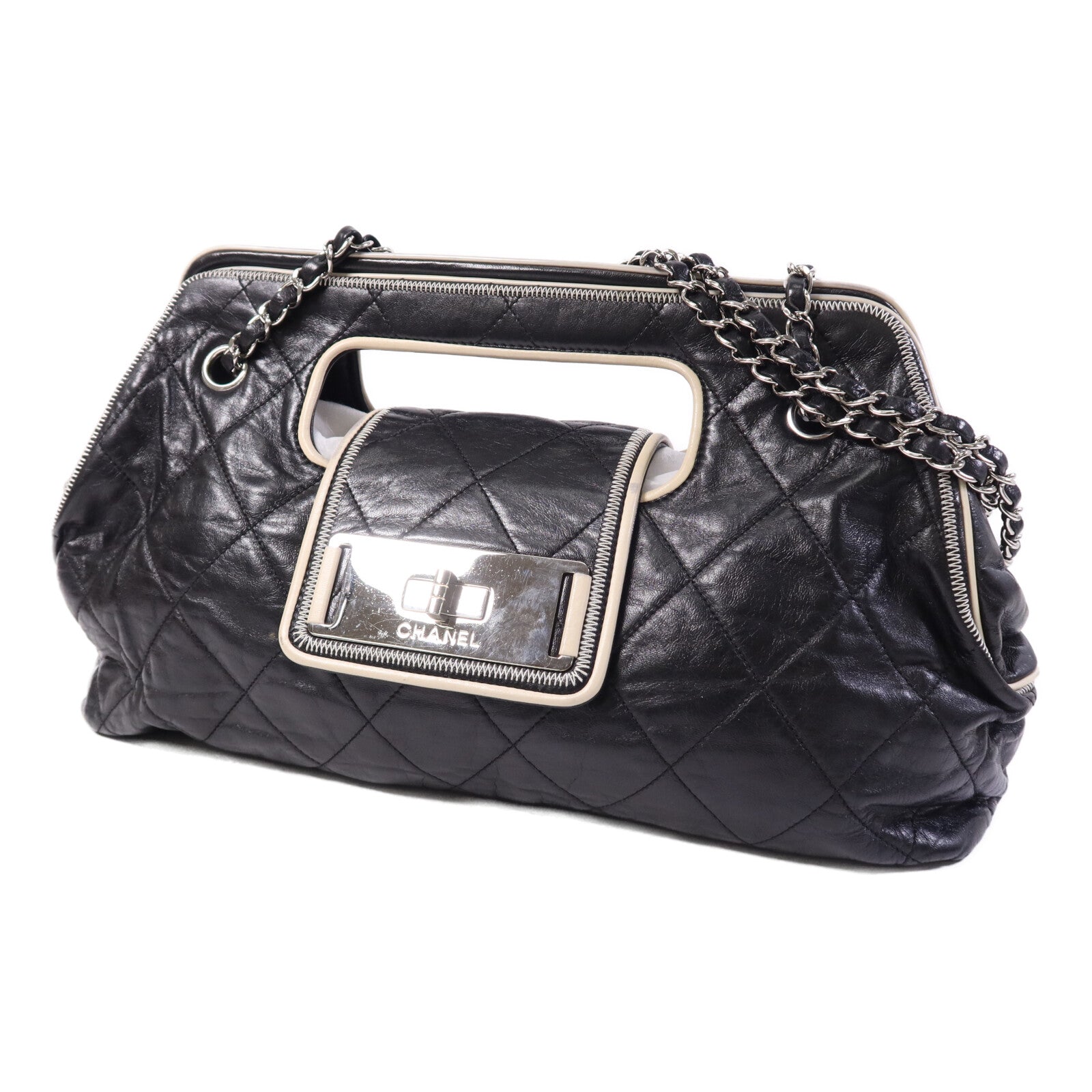 CHANEL 牛皮皮革Chain Shoulder Bag銀扣鏈帶肩背袋