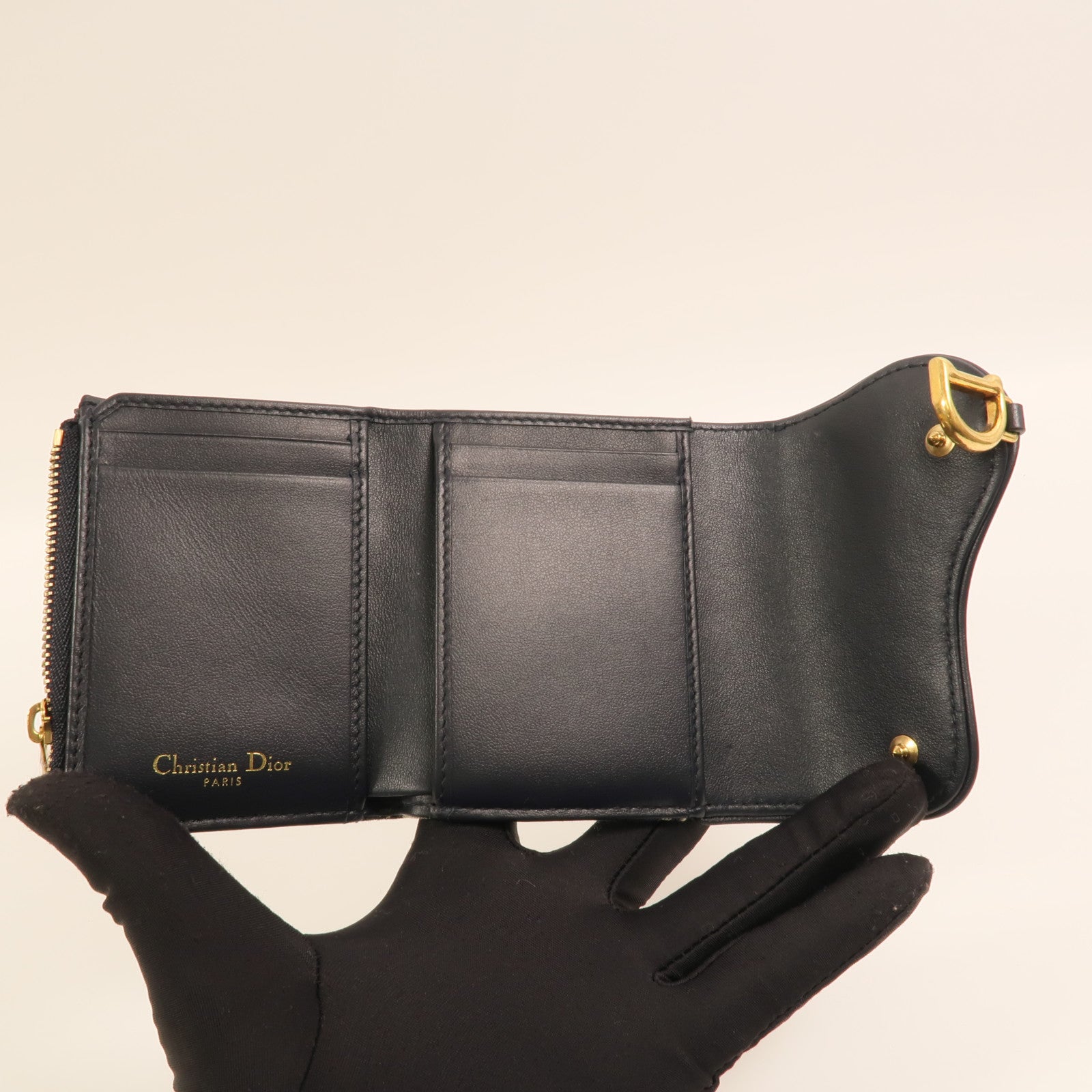 Dior 帆布/牛皮皮革Saddle Lotus Wallet金扣錢包