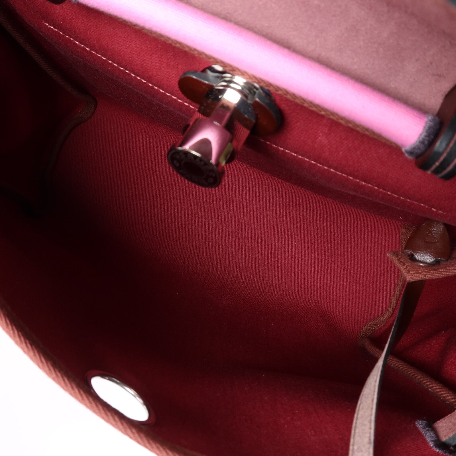 HERMES 帆布/Vache Hunter皮革Herbag PM銀扣手挽肩背兩用袋Bubble Gum/Rough H