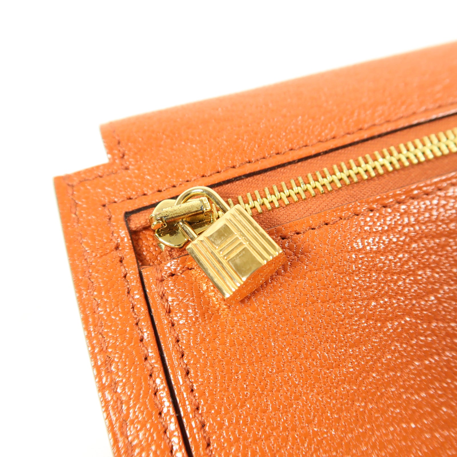 HERMES 【激減優惠】Chevre皮革Kelly Pocket Wallet金扣錢包Cuivre