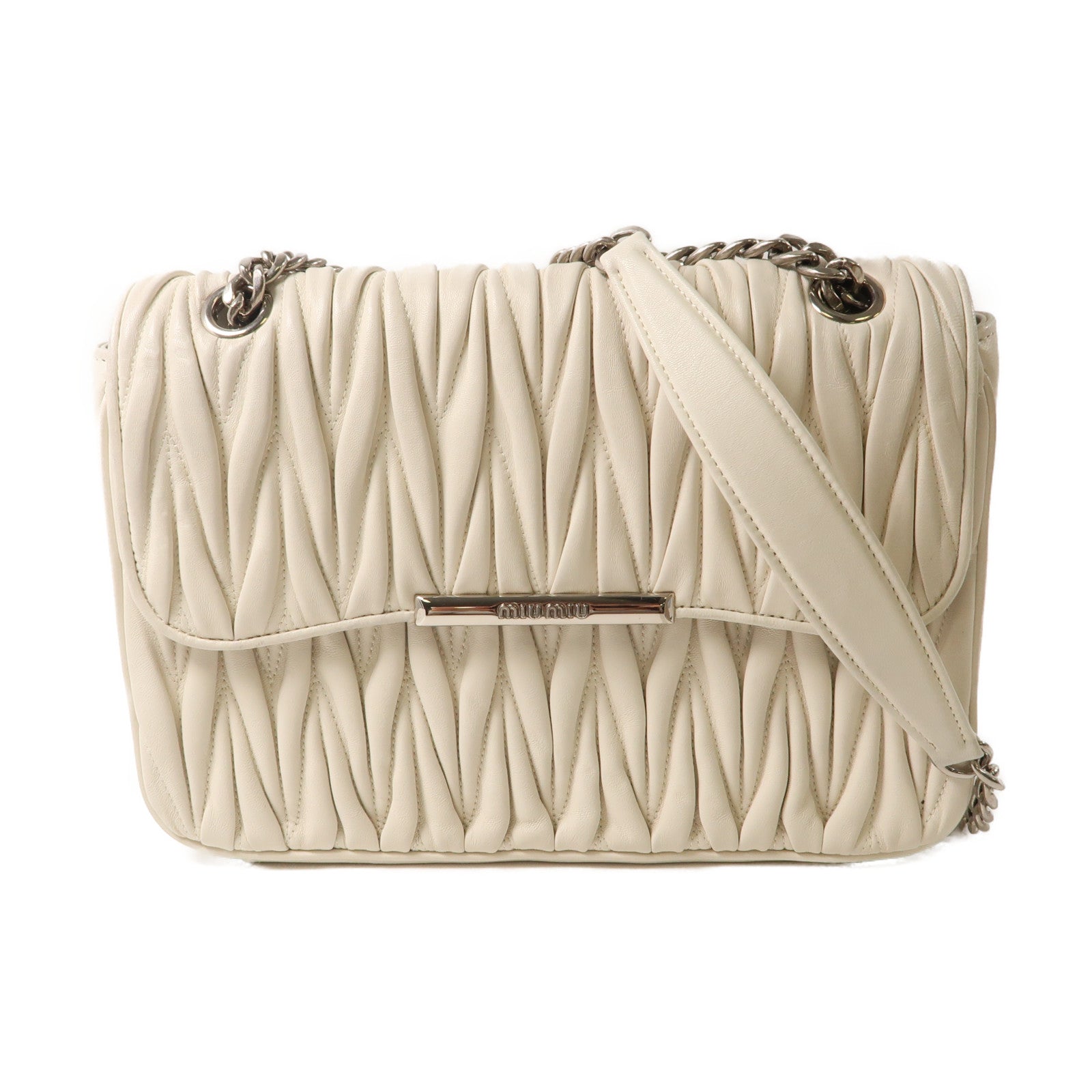 Miu Miu 羊皮皮革Shoulder Bag銀扣鏈帶肩背袋白色