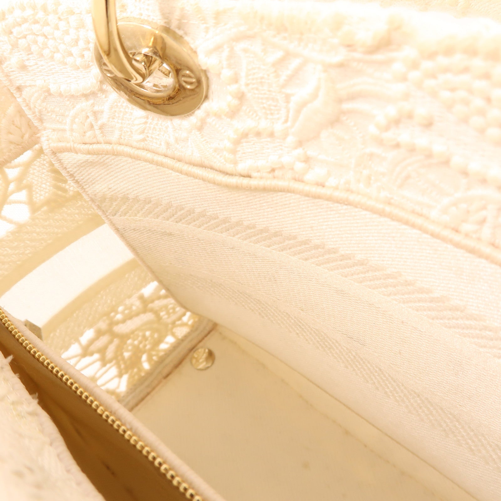 Dior 布料Lady Dior Shoulde手挽肩背兩用袋白色